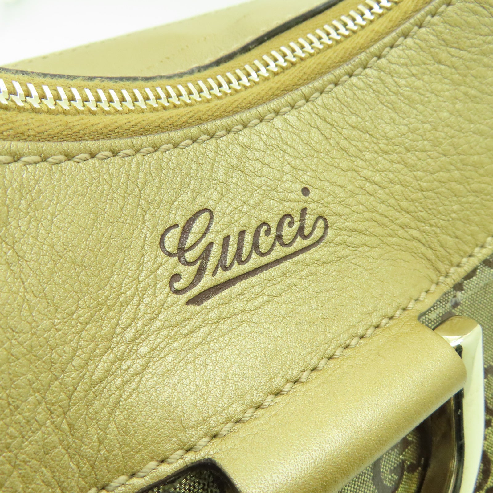 GUCCI 塗層帆布Shoulder Bag金扣肩背袋金色