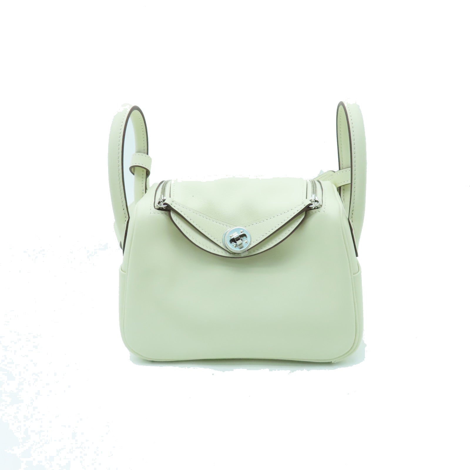 HERMES Swift皮革Mini Lindy銀扣手挽肩背兩用袋奶油白