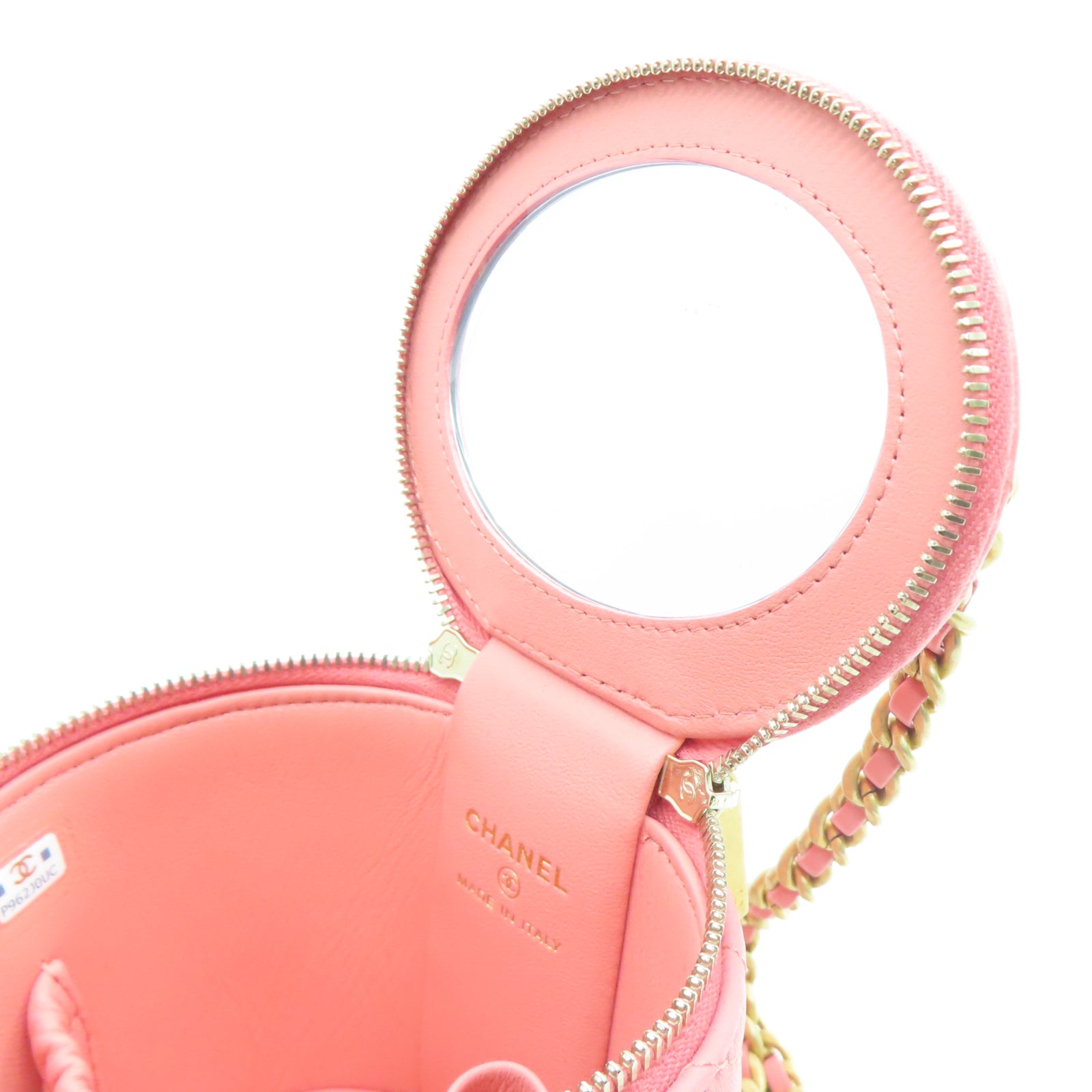 CHANEL 菱格羊皮皮革Small Vanity Case金扣链带手挽肩背两用袋粉红色