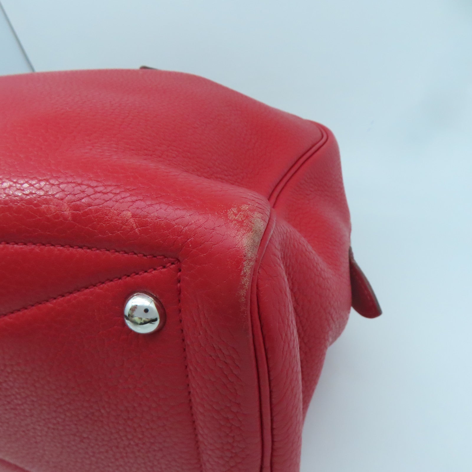 HERMES Clemence Leather Victoria Silver Buckle Bag Red