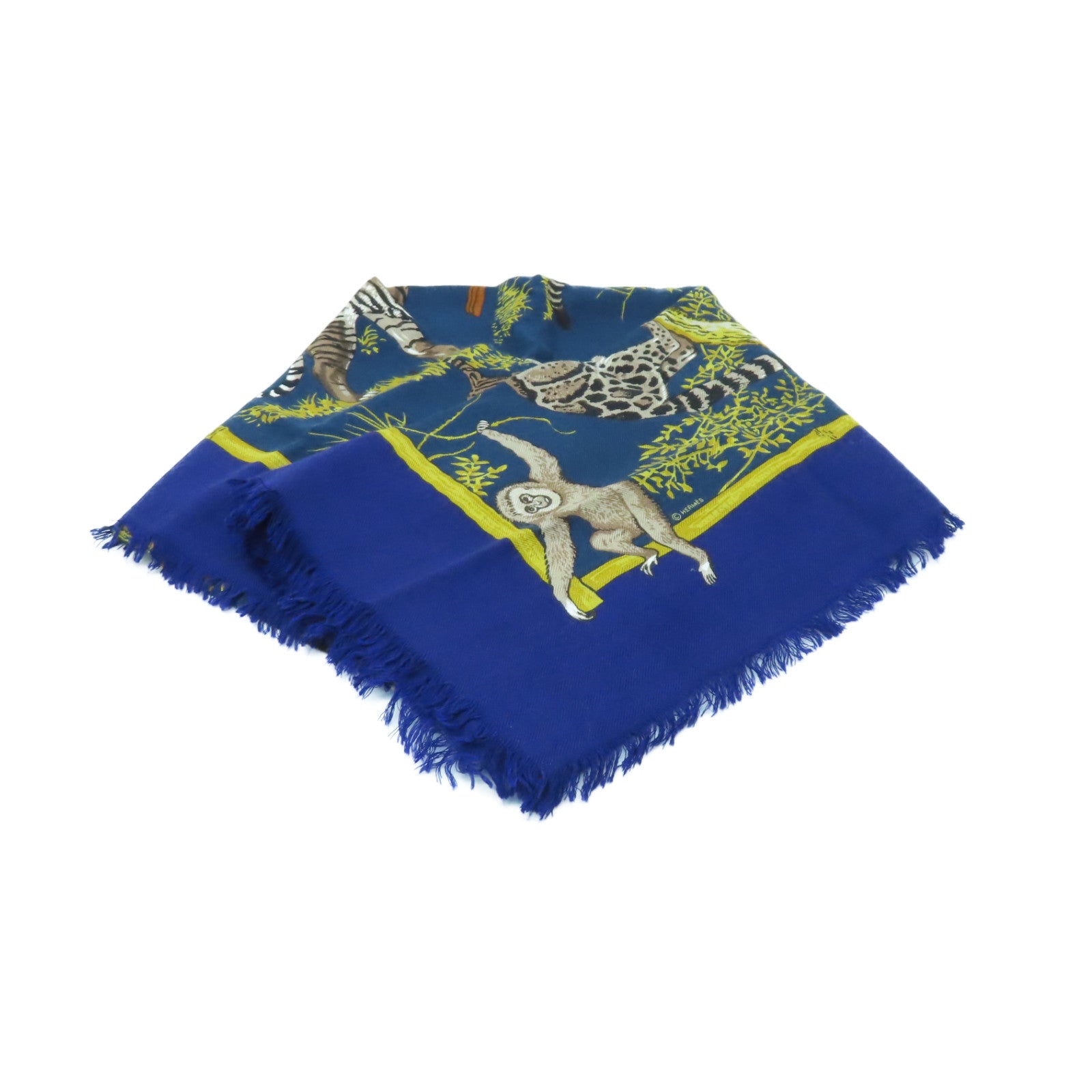 HERMES 羊絨/絲質Scarf 90x90圍巾藍色
