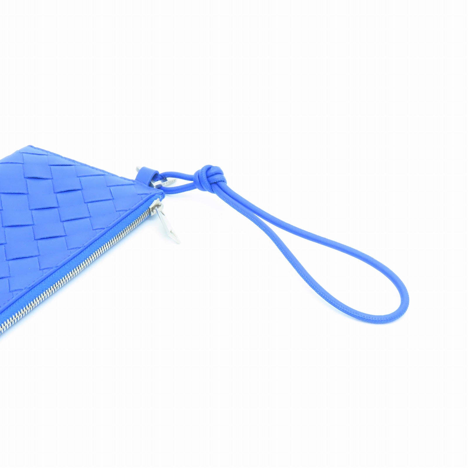 BOTTEGA VENETA Textured Leather Bill Pouch Silver Buckle Clutch Blue