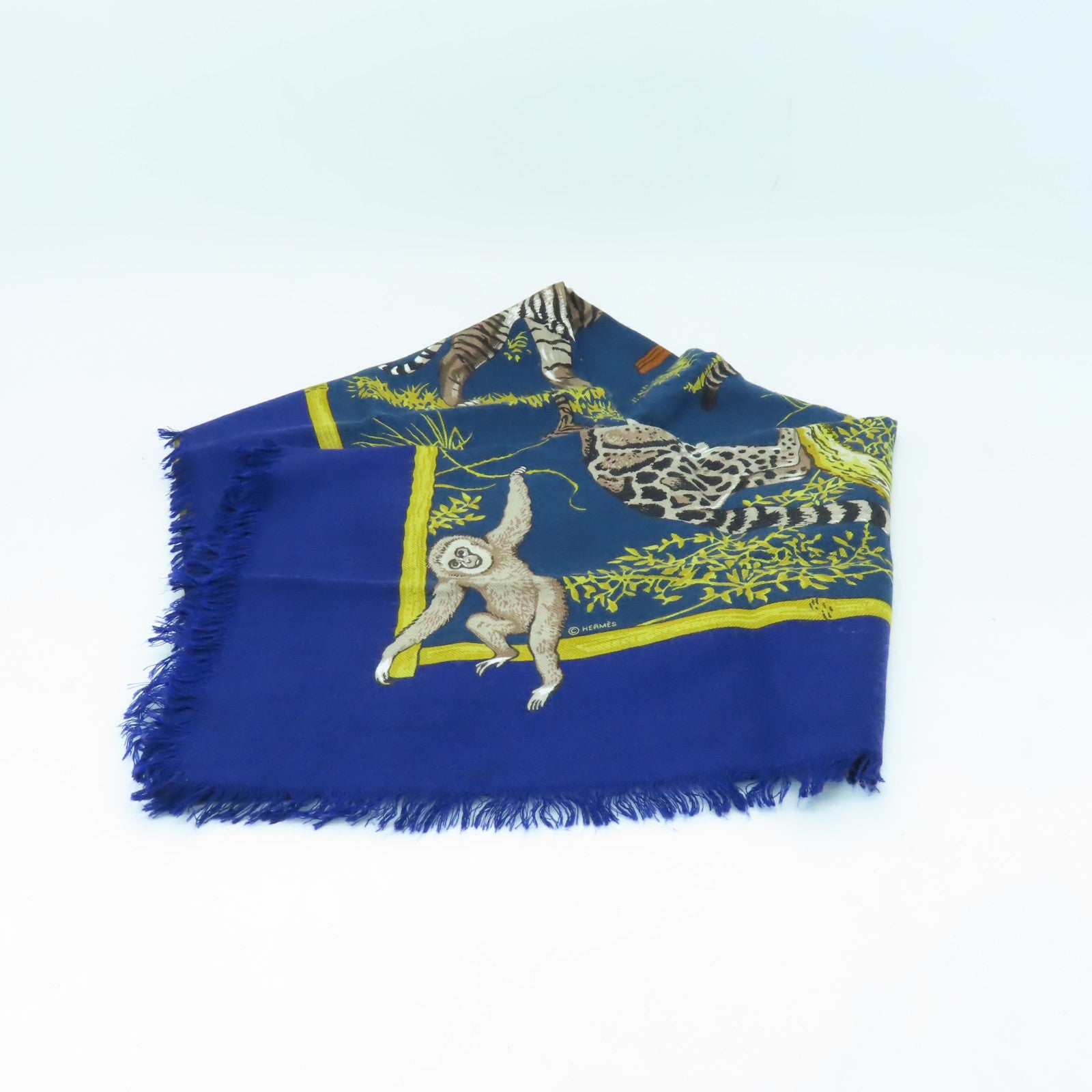 HERMES 羊絨/絲質Scarf 90x90圍巾藍色