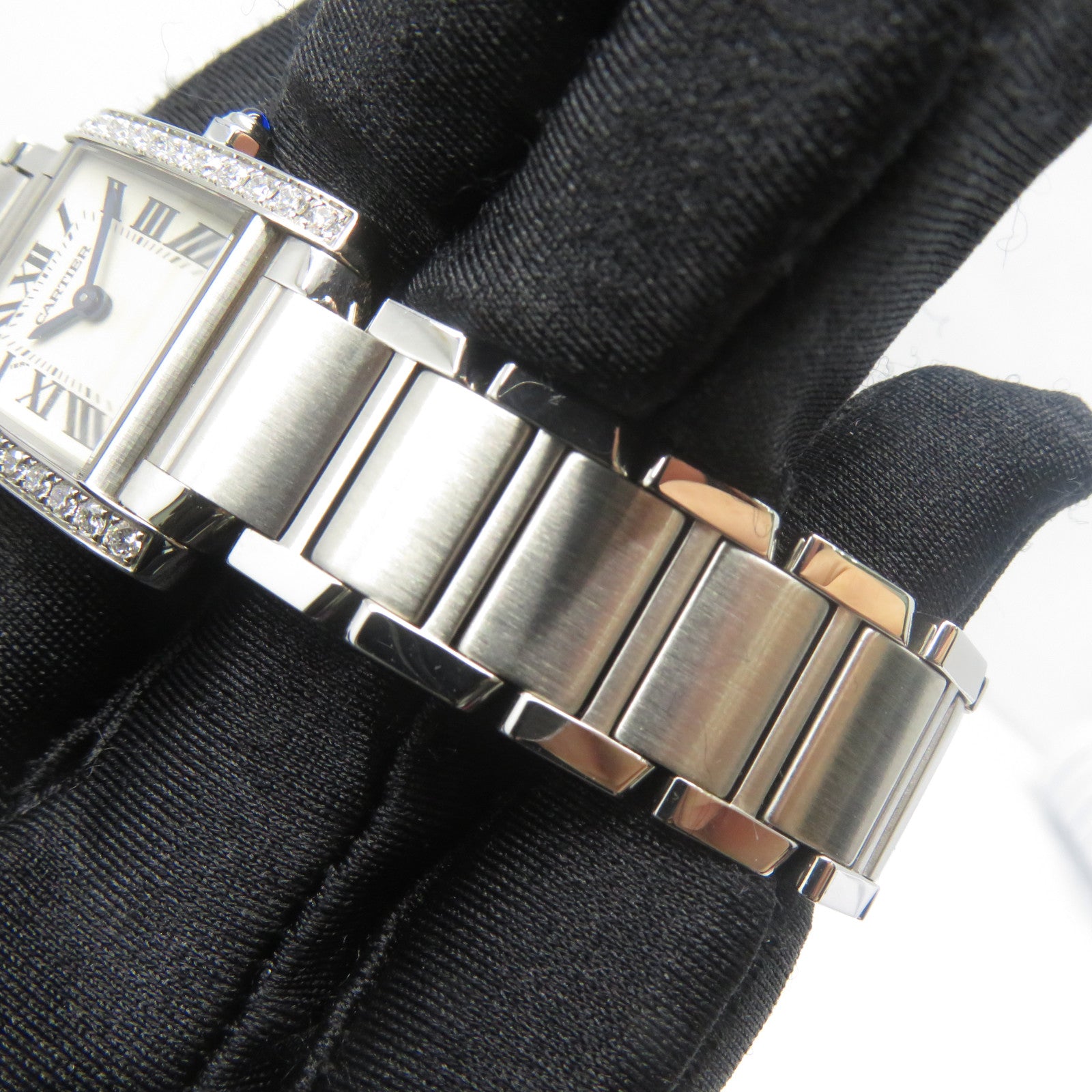 CARTIER Tank Francaise不鏽鋼/鑽石手錶石英機芯米白色