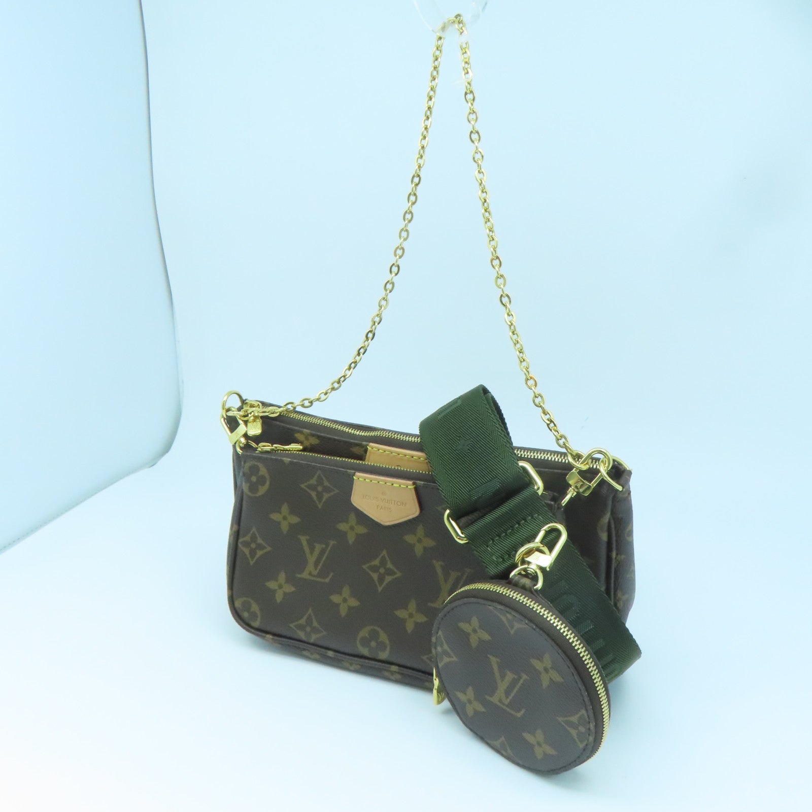 LOUIS VUITTON Monogram Multi Pochette Accessories Gold Buckle Shoulder Bag Brown