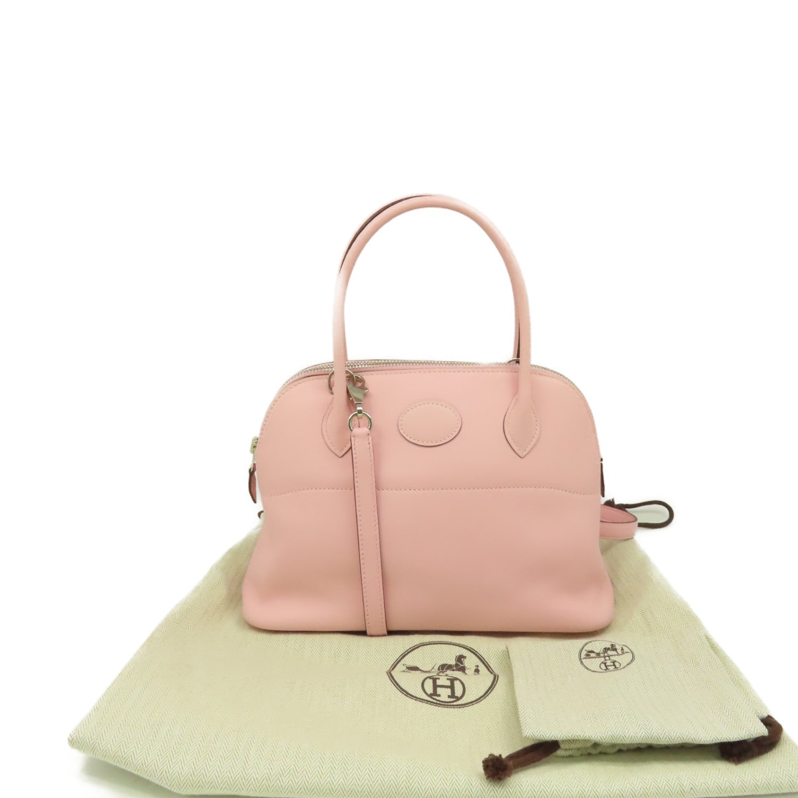 HERMES Swift皮革Bolide 27 2Way Shoulder Bag銀扣手挽肩背兩用袋3Q Rose Sakura/櫻花粉紅色