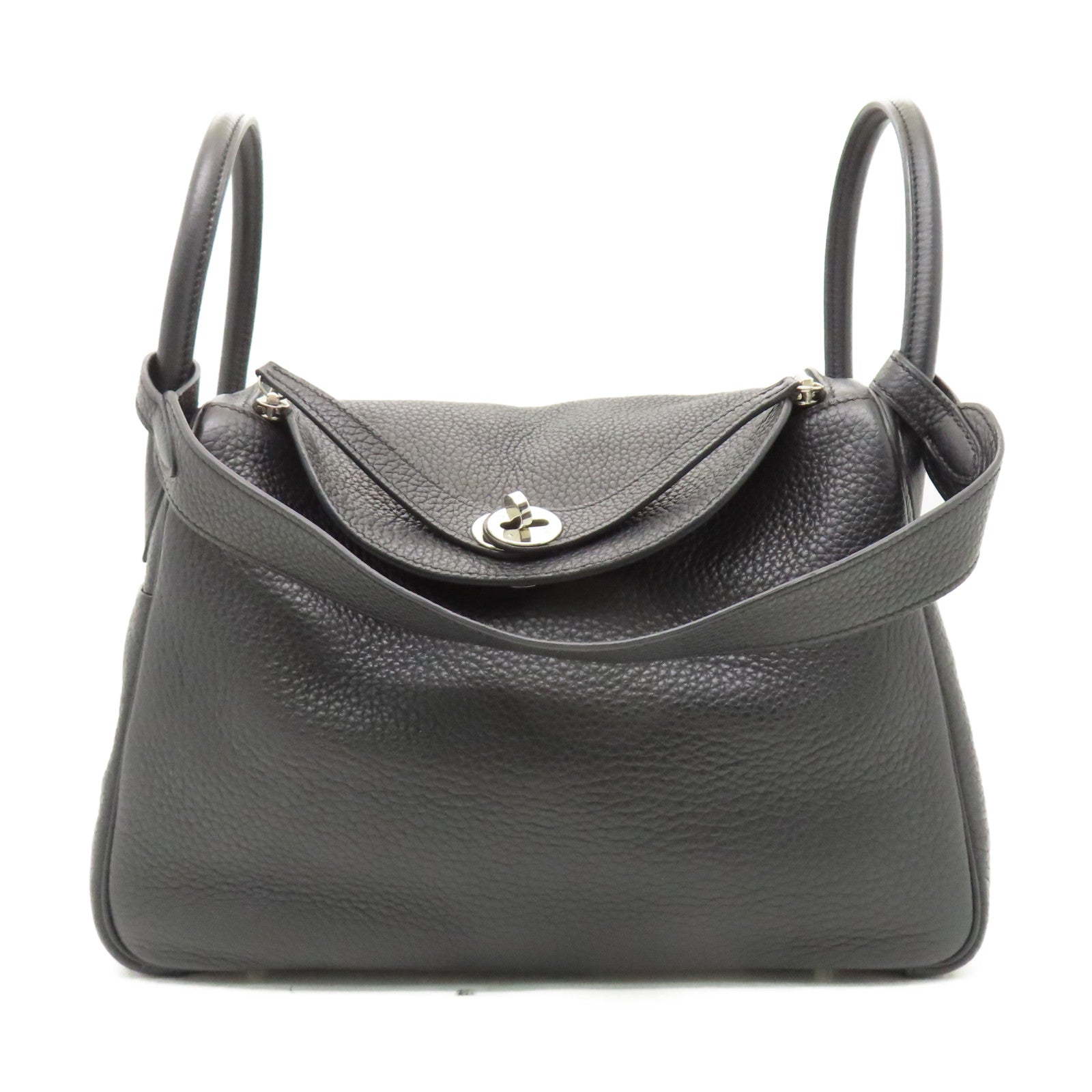 HERMES Clemence皮革Lindy 30銀扣肩背袋經典黑色