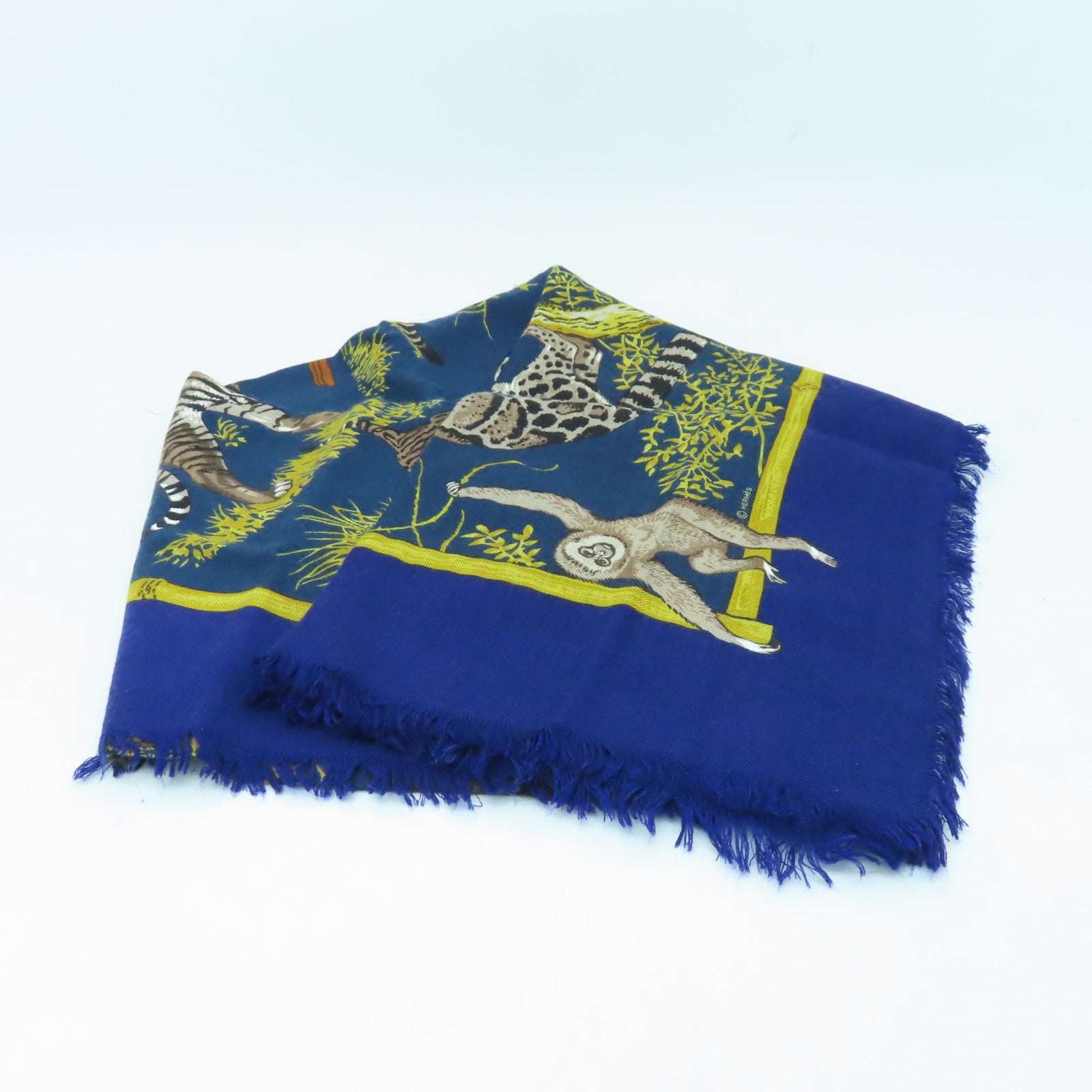 HERMES 羊絨/絲質Scarf 90x90圍巾藍色