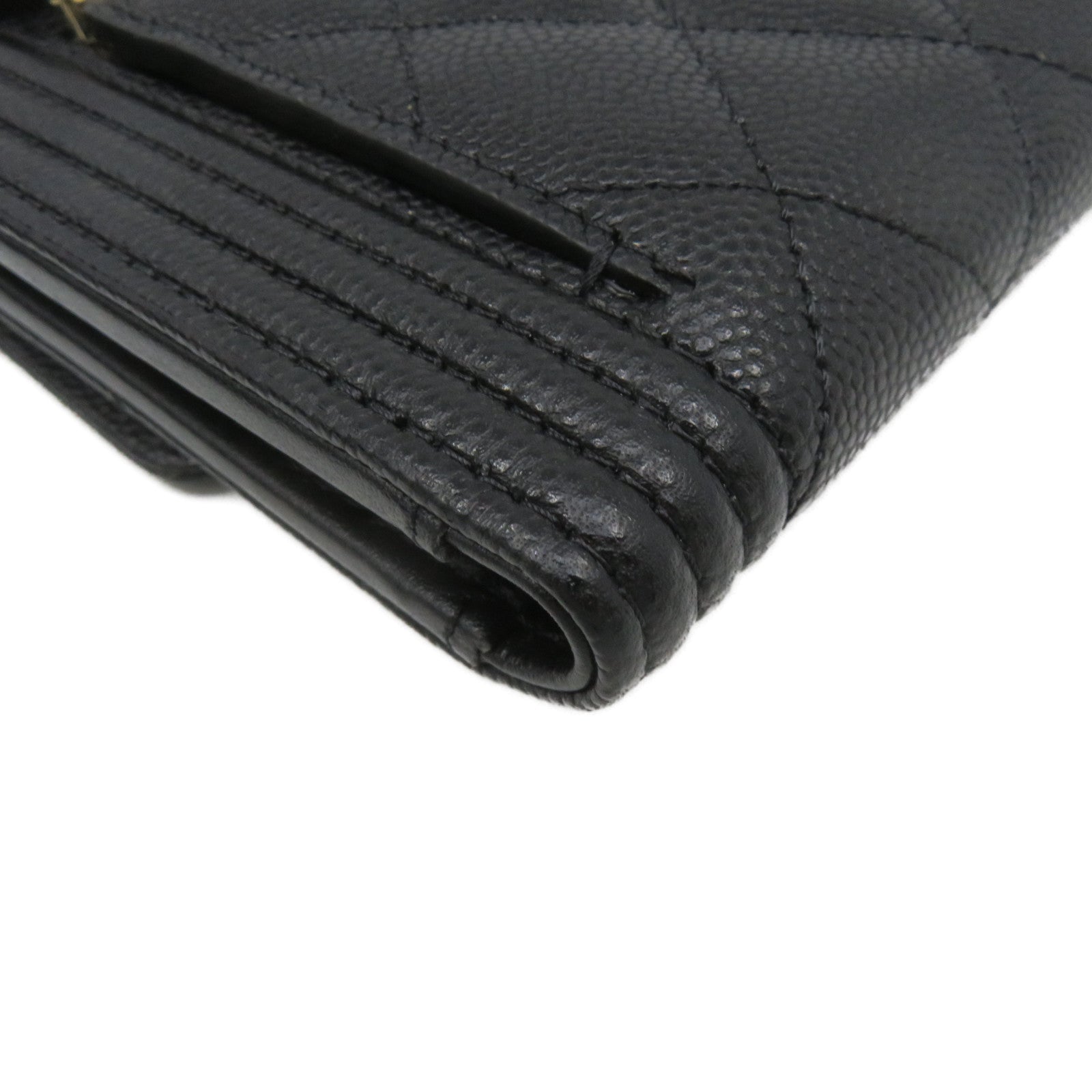 CHANEL Rhombus Caviar Leather Short Wallet Gold Buckle Short Wallet Black