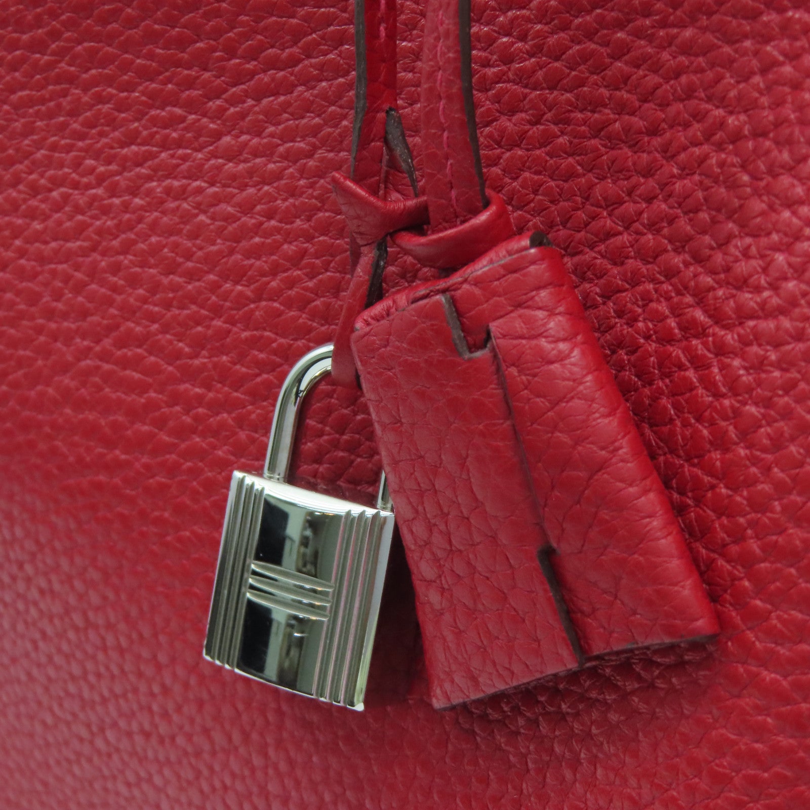 HERMES Clemence Leather Victoria Silver Buckle Bag Red