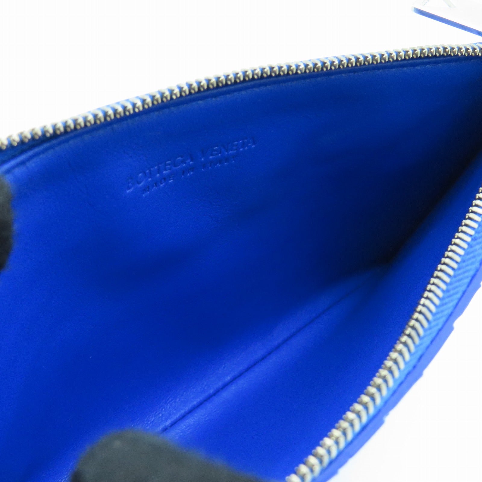 BOTTEGA VENETA Textured Leather Bill Pouch Silver Buckle Clutch Blue