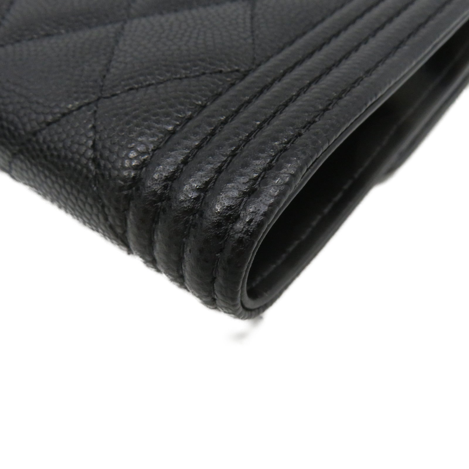 CHANEL Rhombus Caviar Leather Short Wallet Gold Buckle Short Wallet Black