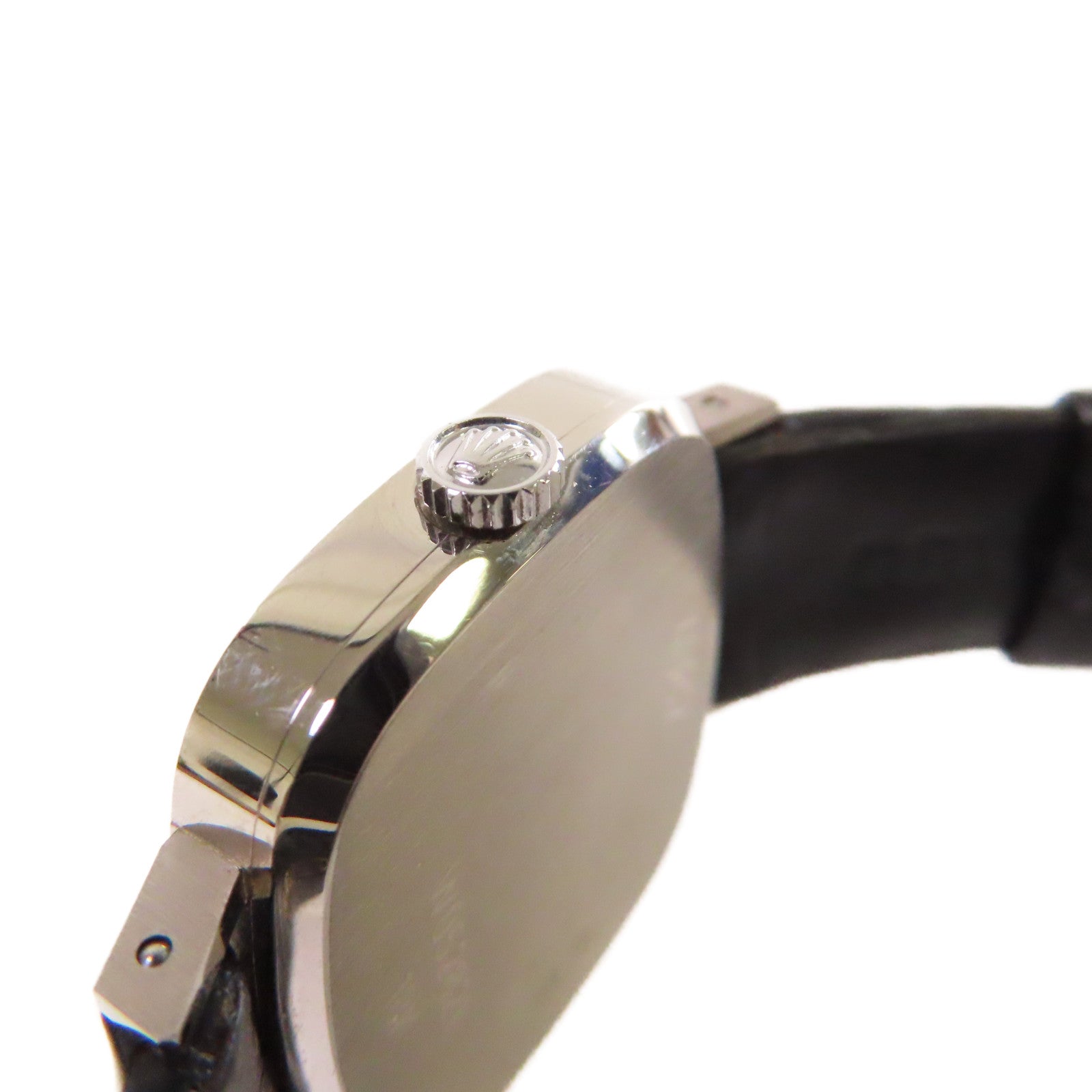 ROLEX Cellini Watch 18K白金/鱷魚皮帶石英機芯銀色/黑色