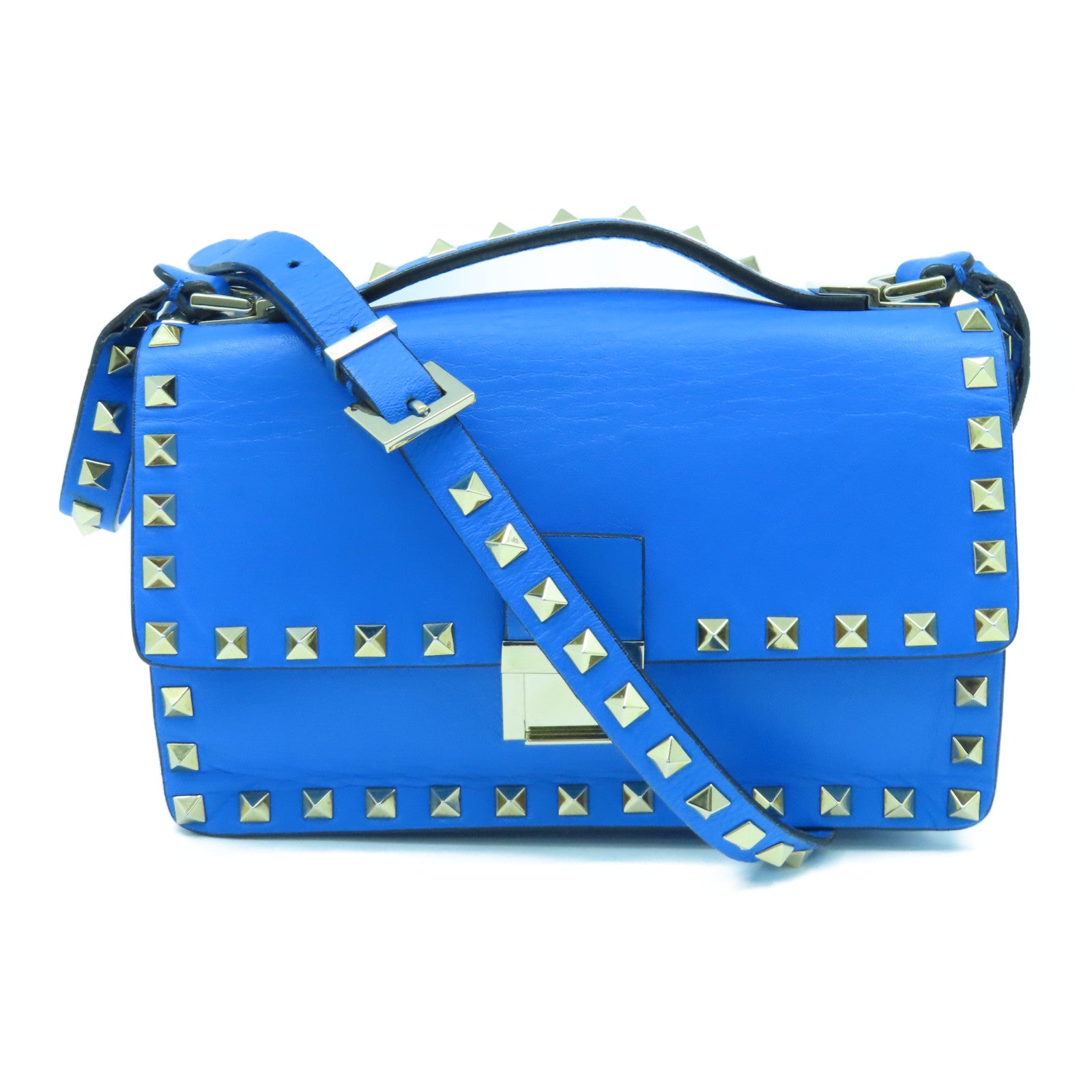 Valentino 牛皮皮革Shoulder Bag銀扣肩背袋藍色