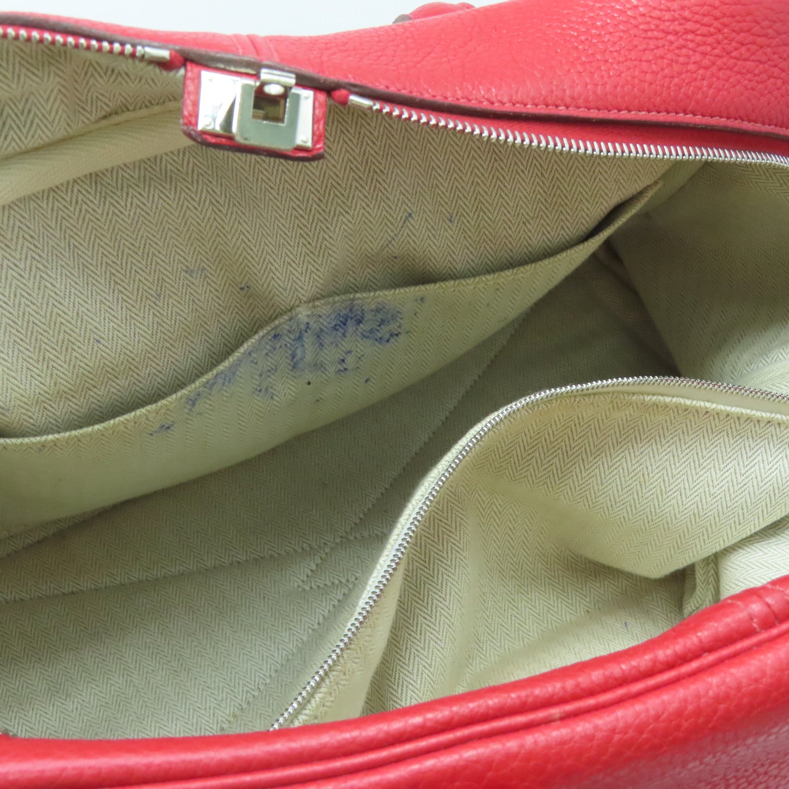HERMES Clemence Leather Victoria Silver Buckle Bag Red
