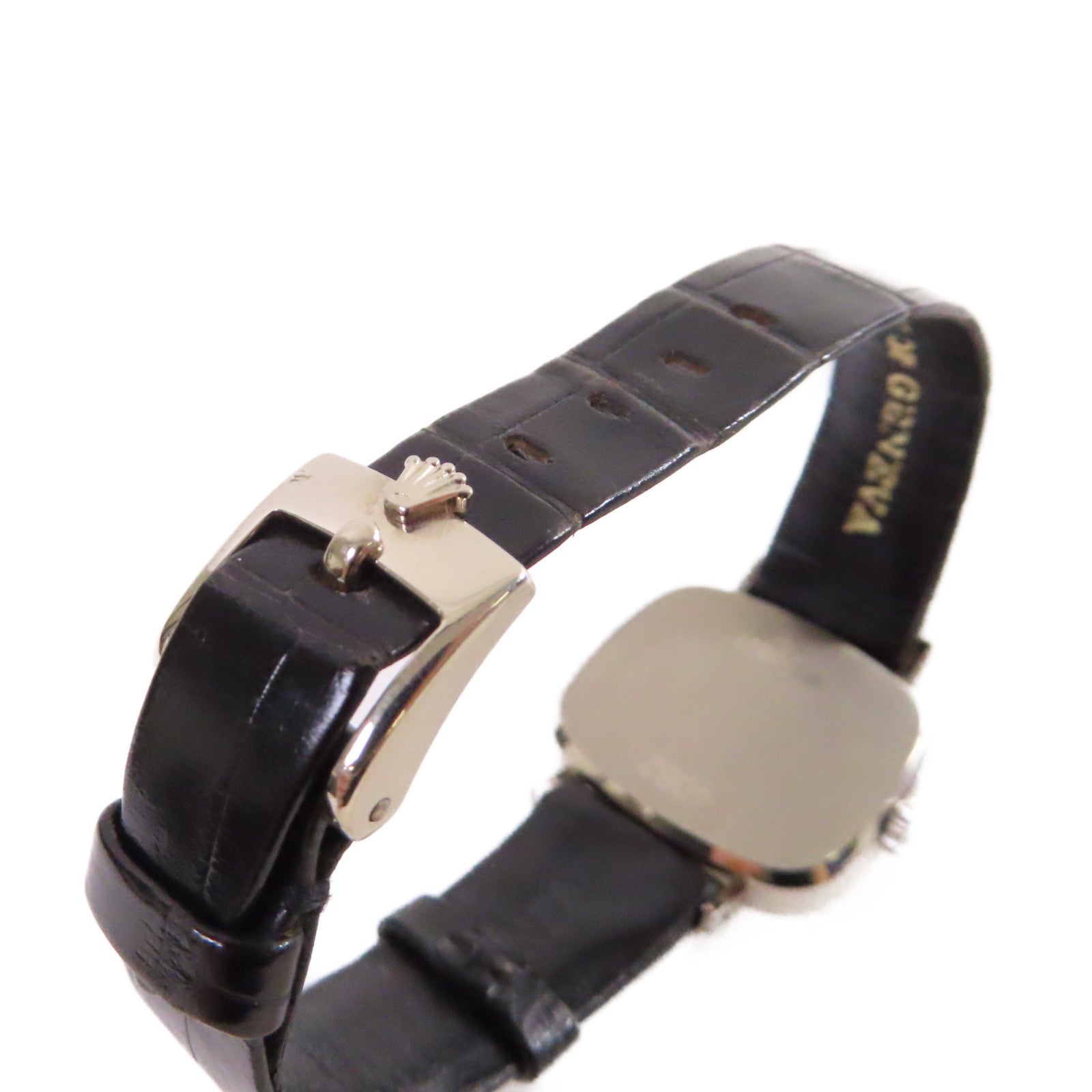 ROLEX Cellini Watch 18K白金/鱷魚皮帶石英機芯銀色/黑色