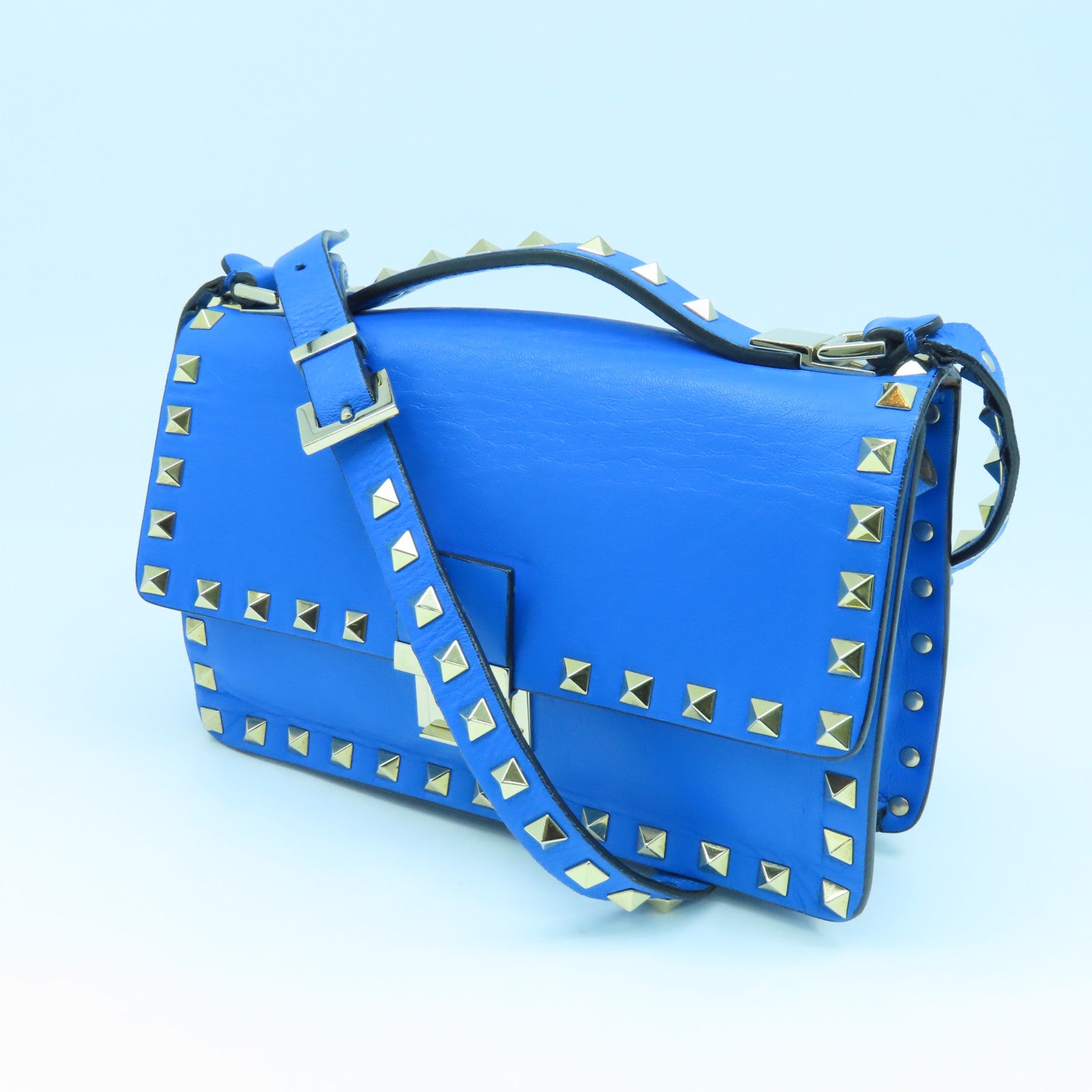 Valentino 牛皮皮革Shoulder Bag銀扣肩背袋藍色