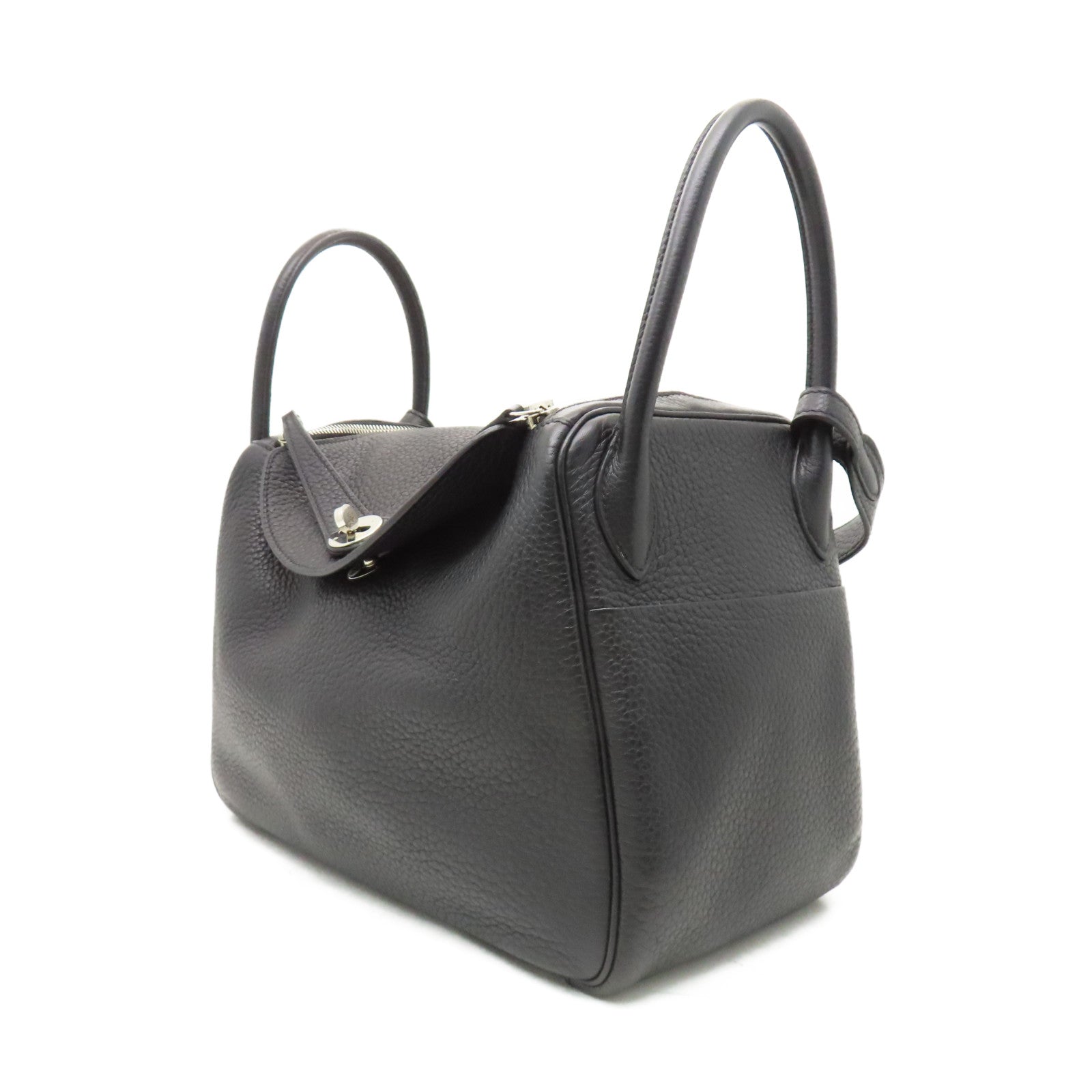 HERMES Clemence皮革Lindy 30銀扣肩背袋經典黑色