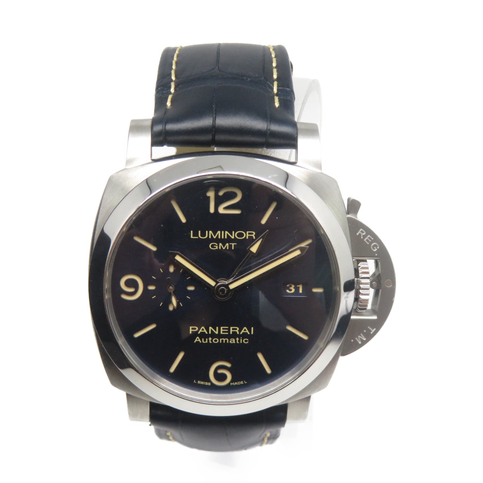 PANERAI Luminor GMT皮革帶/不鏽鋼手錶自動機芯