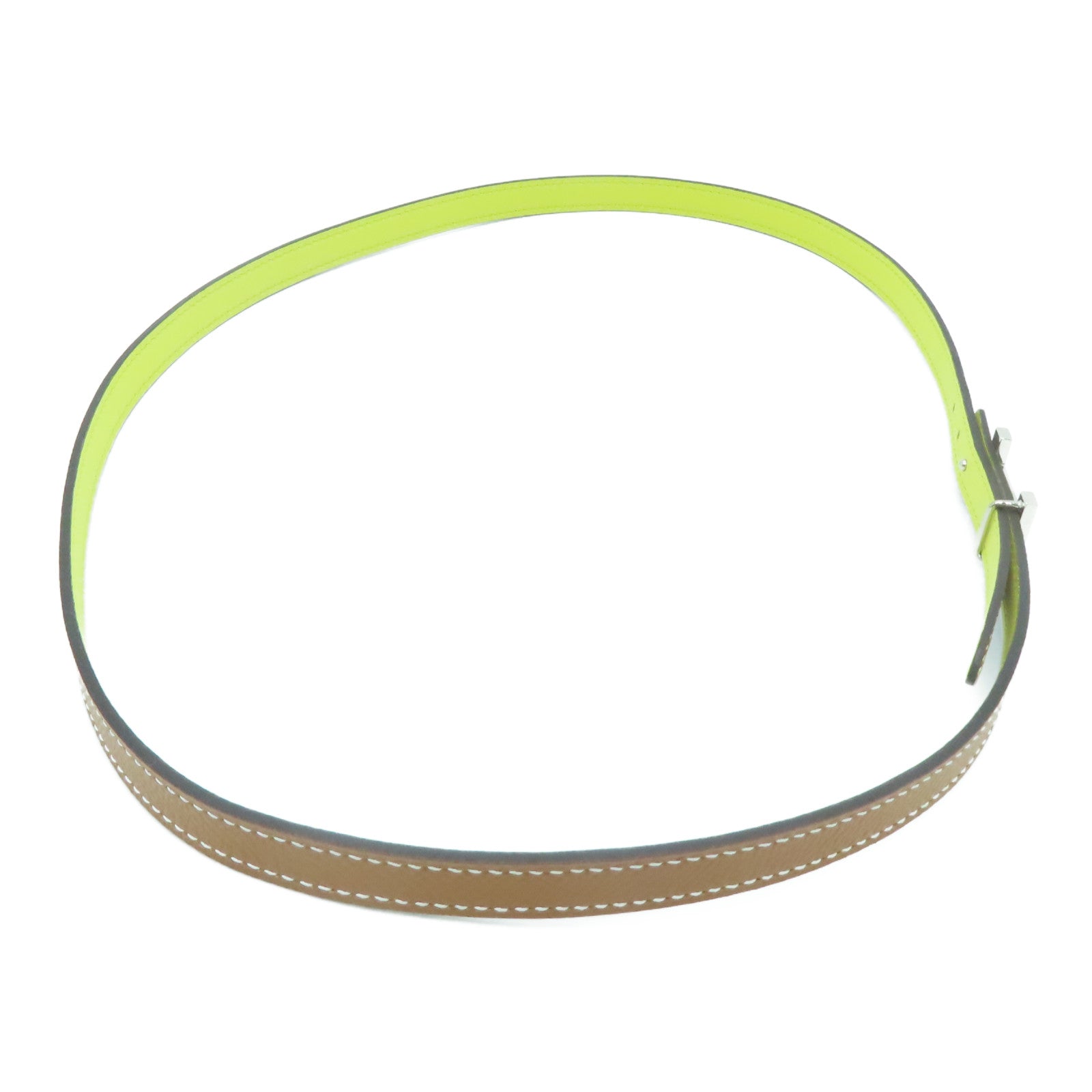 HERMES [Sharp Discount] Epsom Leather 85cm Silver Buckle Belt Silver Buckle Brown Yellow