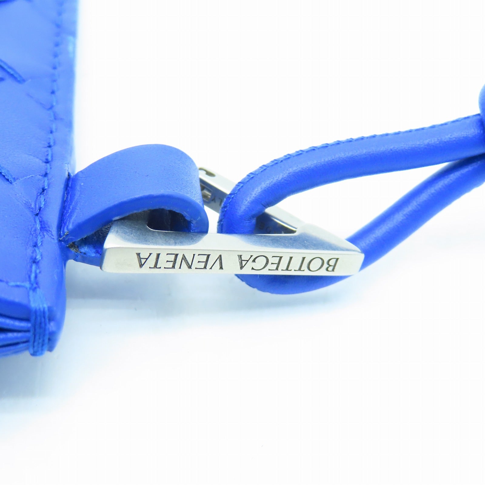 BOTTEGA VENETA Textured Leather Bill Pouch Silver Buckle Clutch Blue
