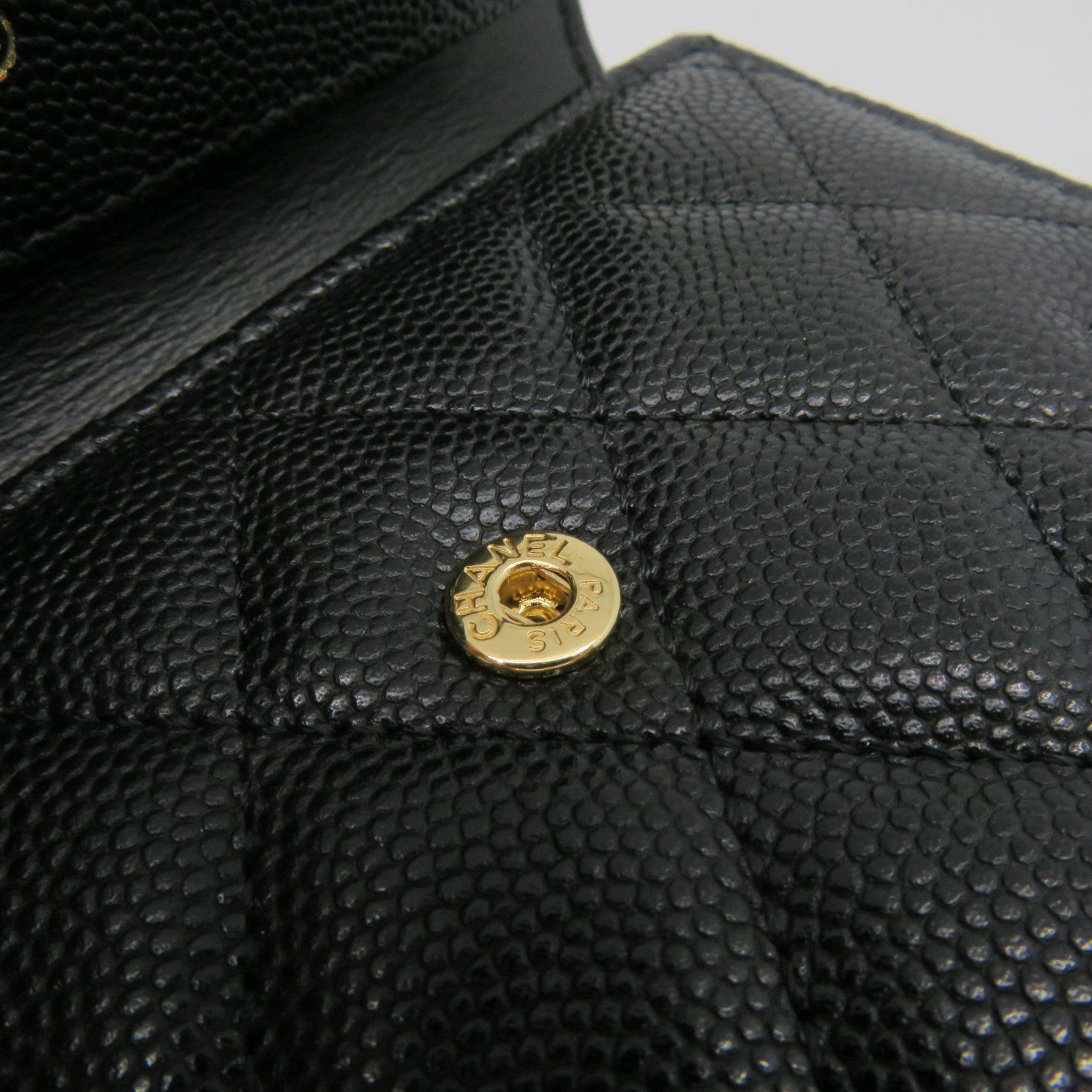 CHANEL Rhombus Caviar Leather Short Wallet Gold Buckle Short Wallet Black