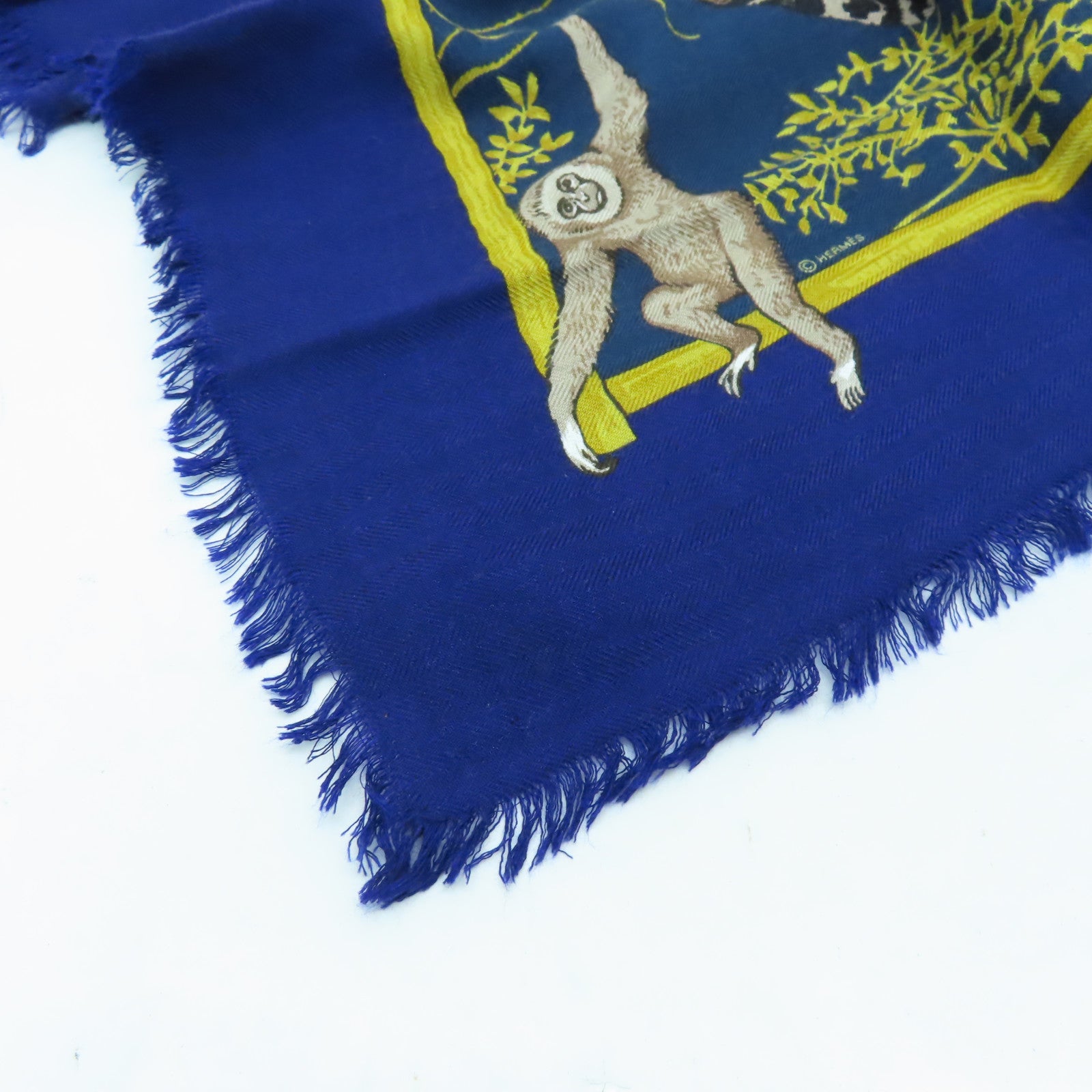 HERMES 羊絨/絲質Scarf 90x90圍巾藍色