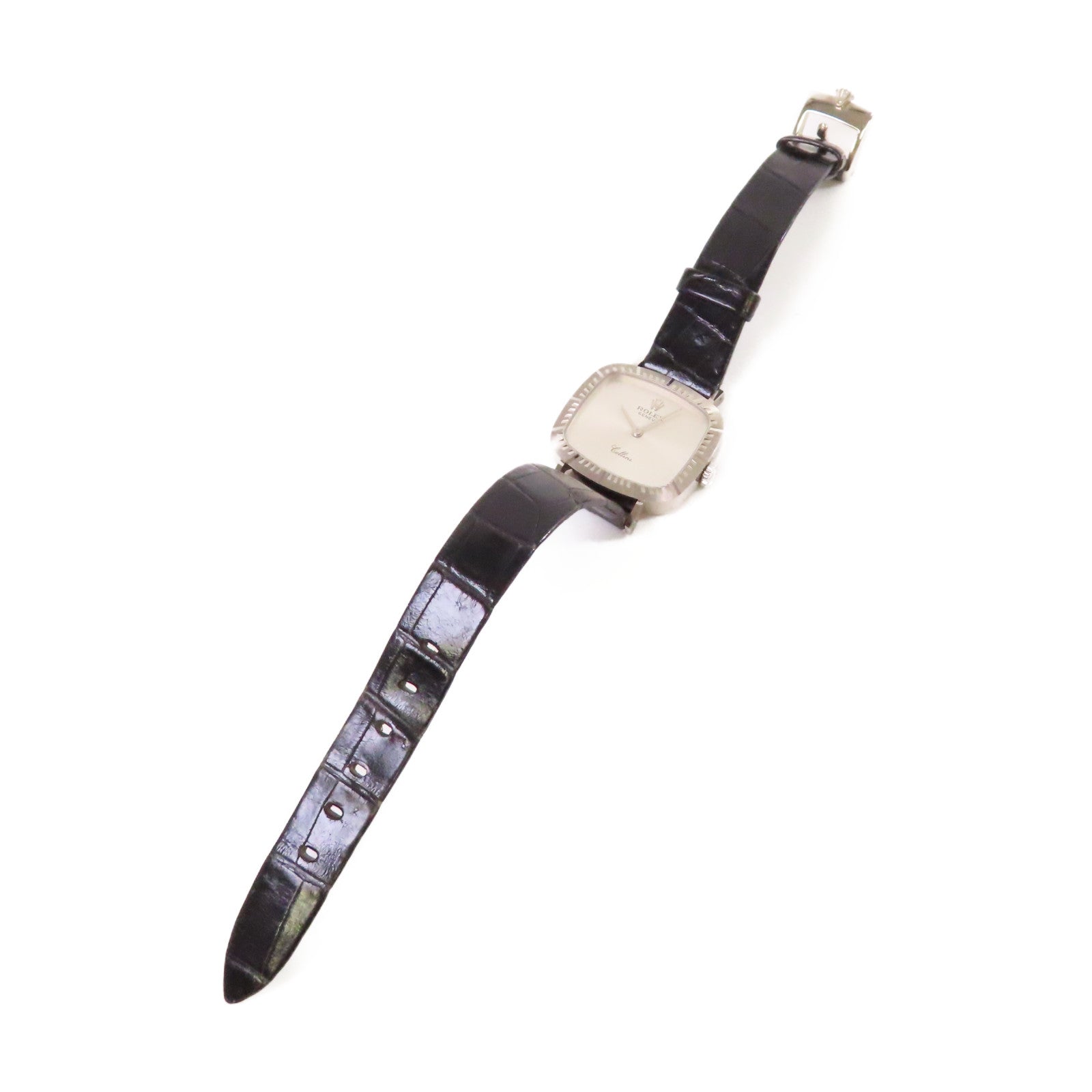 ROLEX Cellini Watch 18K白金/鱷魚皮帶石英機芯銀色/黑色