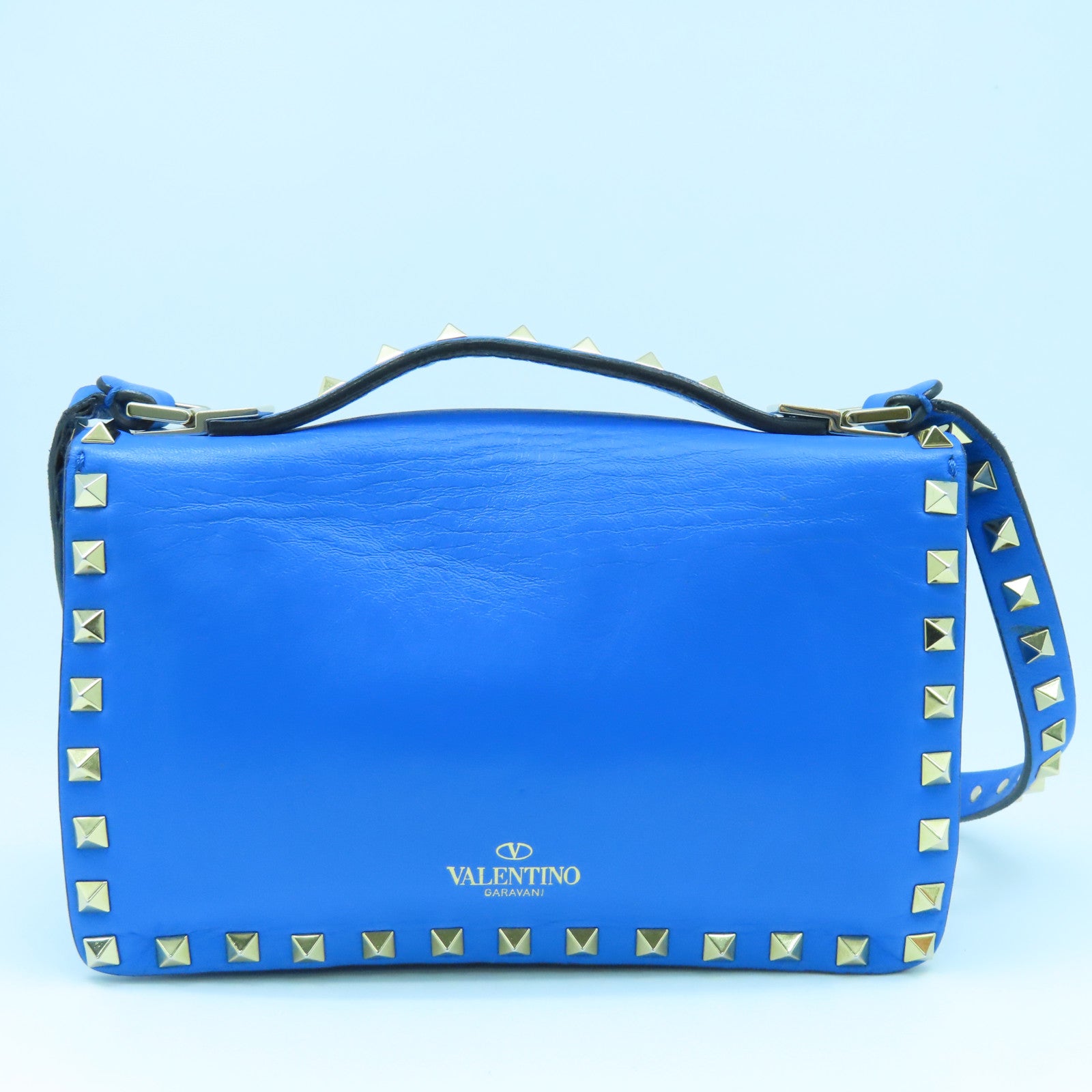 Valentino 牛皮皮革Shoulder Bag銀扣肩背袋藍色