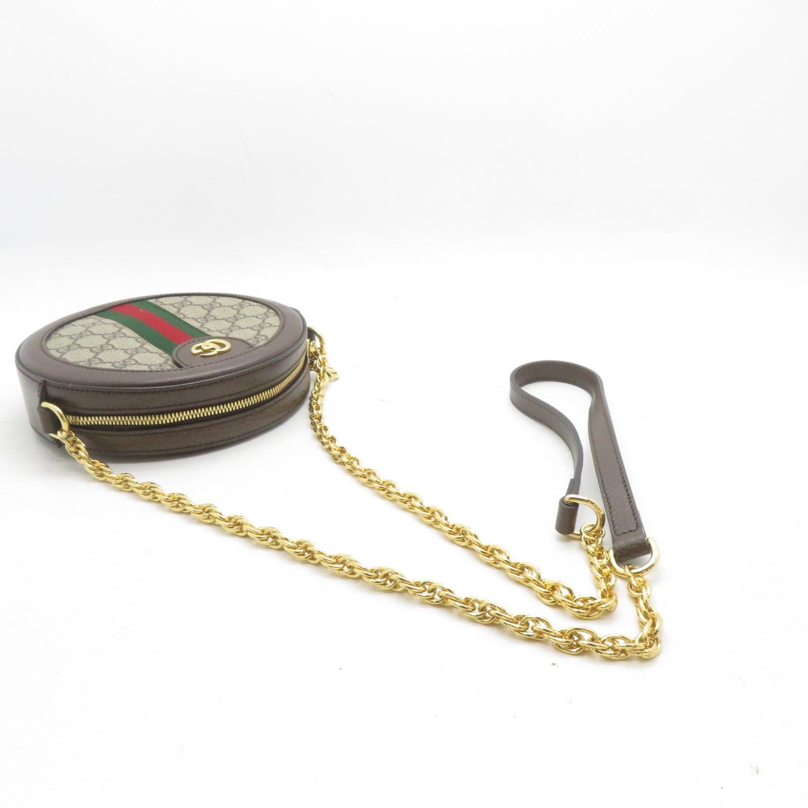 GUCCI 塗層帆布Ophidia GG金扣鏈帶肩背袋啡色
