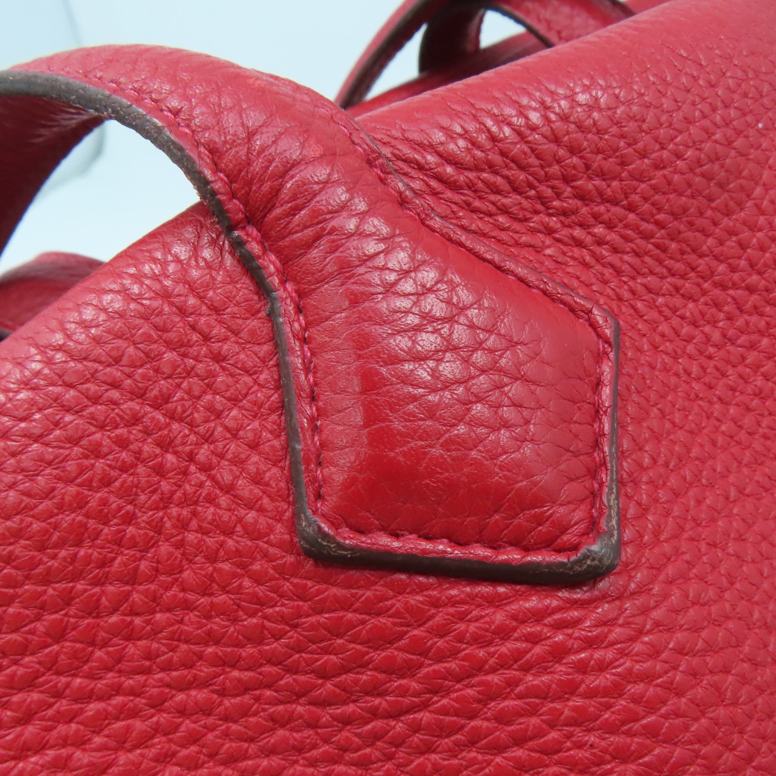 HERMES Clemence Leather Victoria Silver Buckle Bag Red