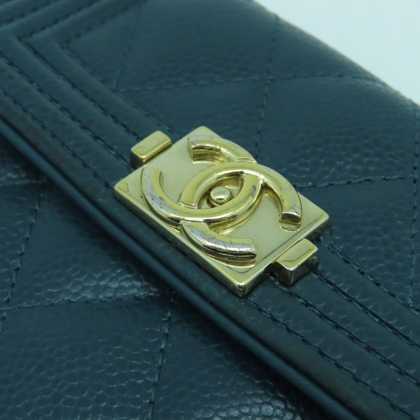 CHANEL 菱格Caviar皮革Chanel Boy Wallet金扣錢包綠色