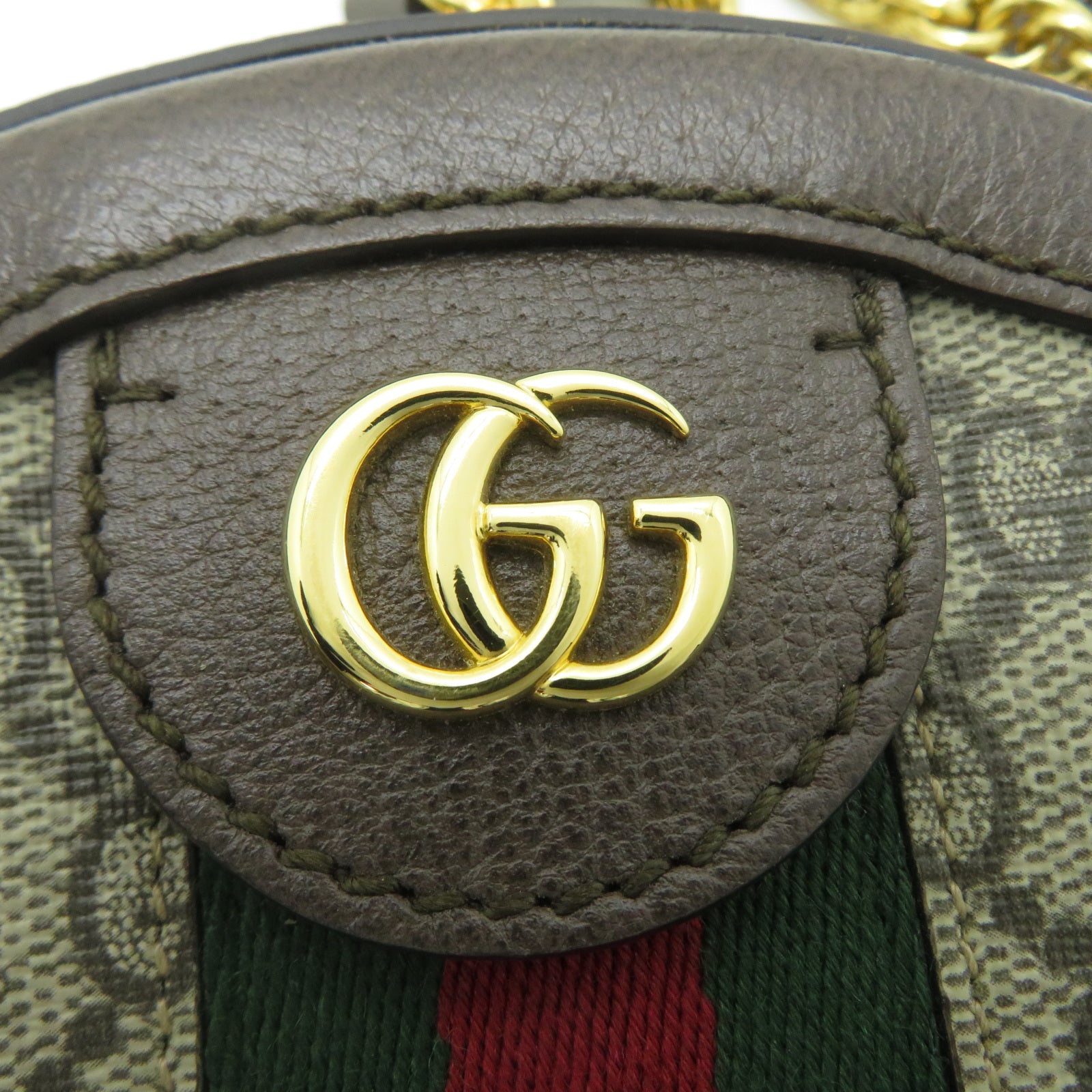 GUCCI 塗層帆布Ophidia GG金扣鏈帶肩背袋啡色