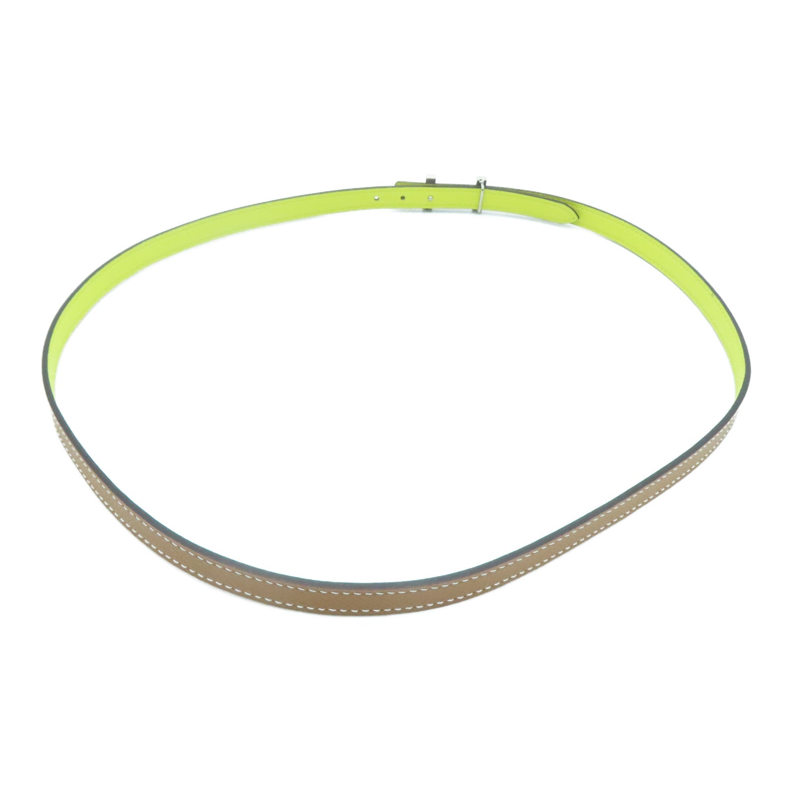 HERMES [Sharp Discount] Epsom Leather 85cm Silver Buckle Belt Silver Buckle Brown Yellow