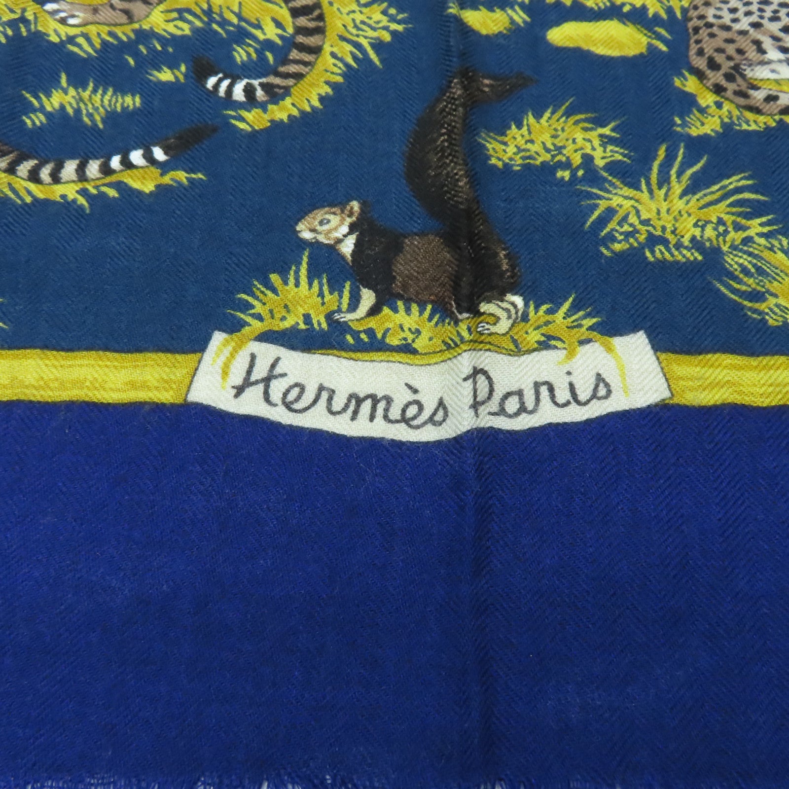 HERMES 羊絨/絲質Scarf 90x90圍巾藍色