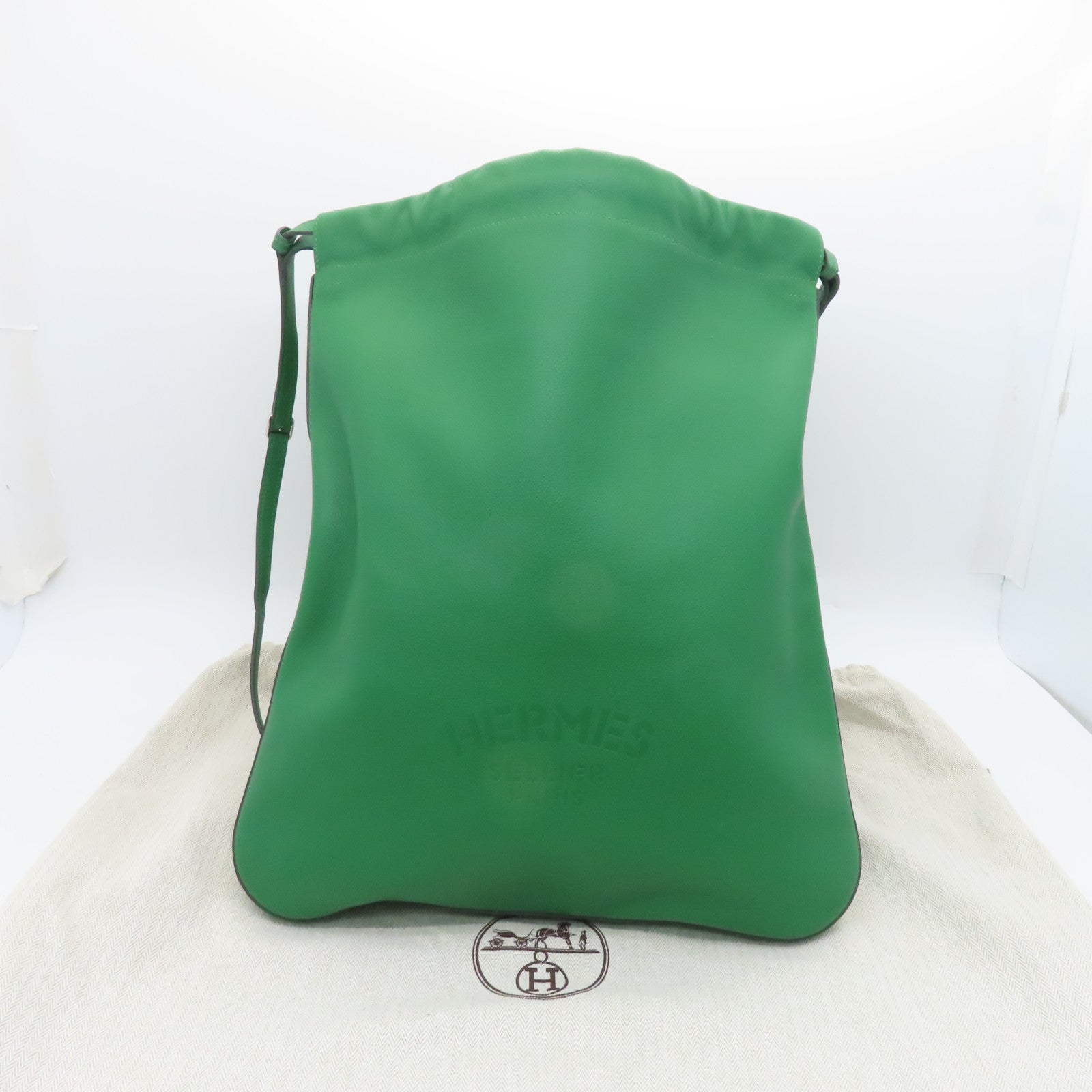 HERMES Evercolor Leather Bridado Backpack Silver Buckle Backpack Green
