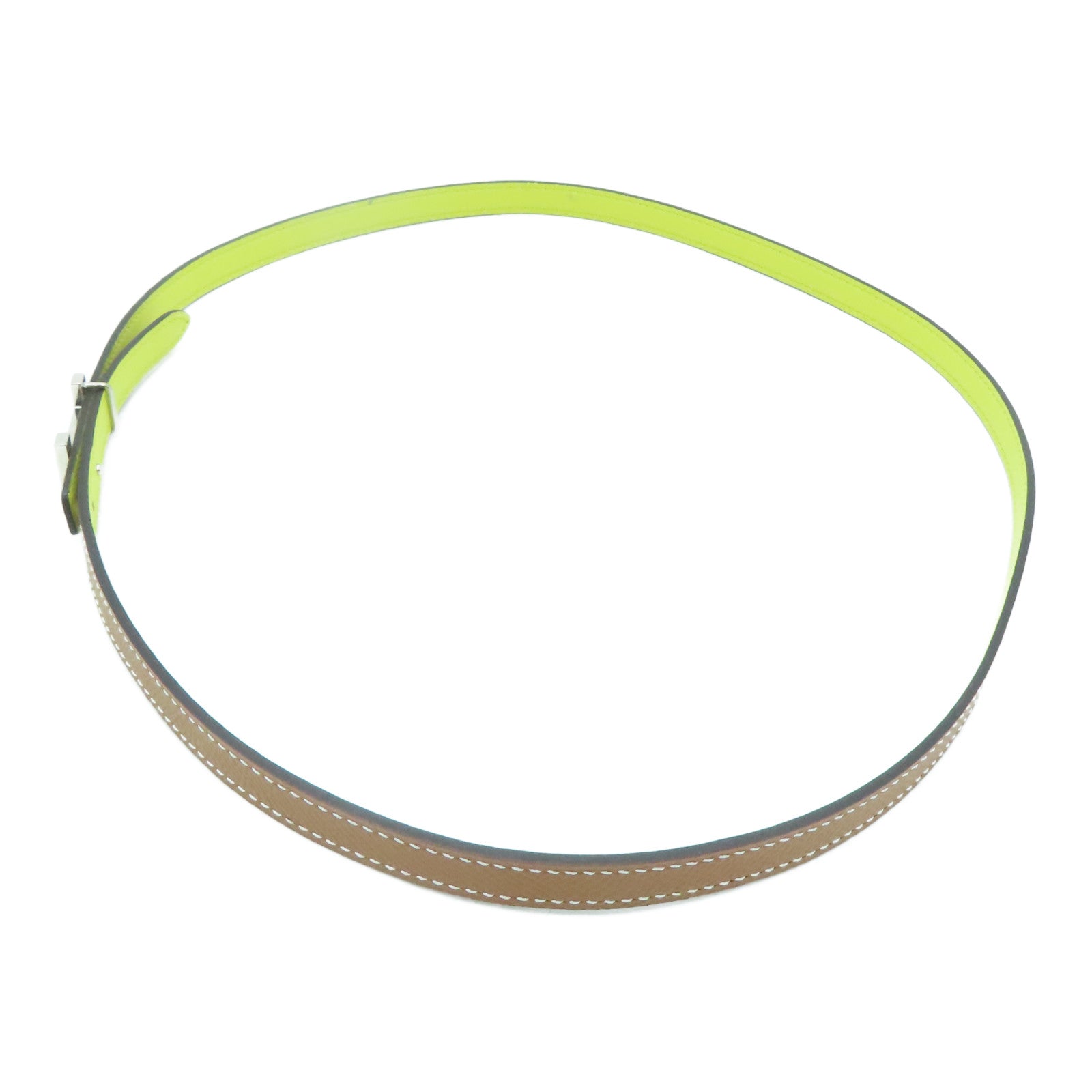 HERMES [Sharp Discount] Epsom Leather 85cm Silver Buckle Belt Silver Buckle Brown Yellow