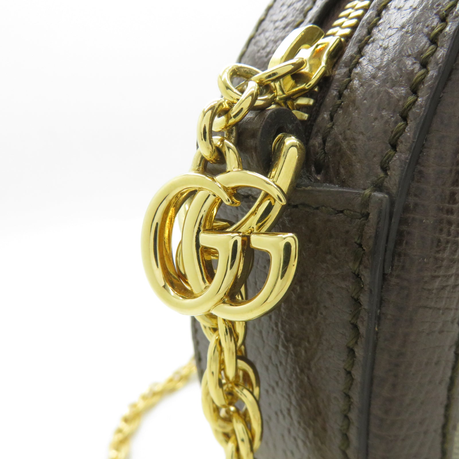 GUCCI 塗層帆布Ophidia GG金扣鏈帶肩背袋啡色