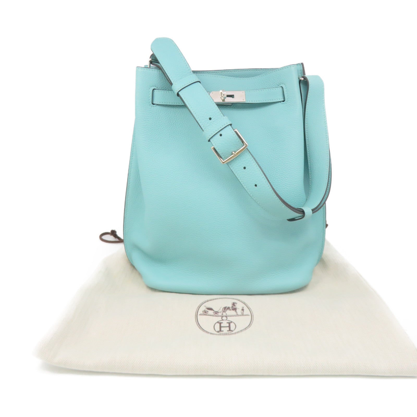 HERMES Clemence皮革So Kelly22 Shoulder Bag銀扣肩背袋3P淺藍色