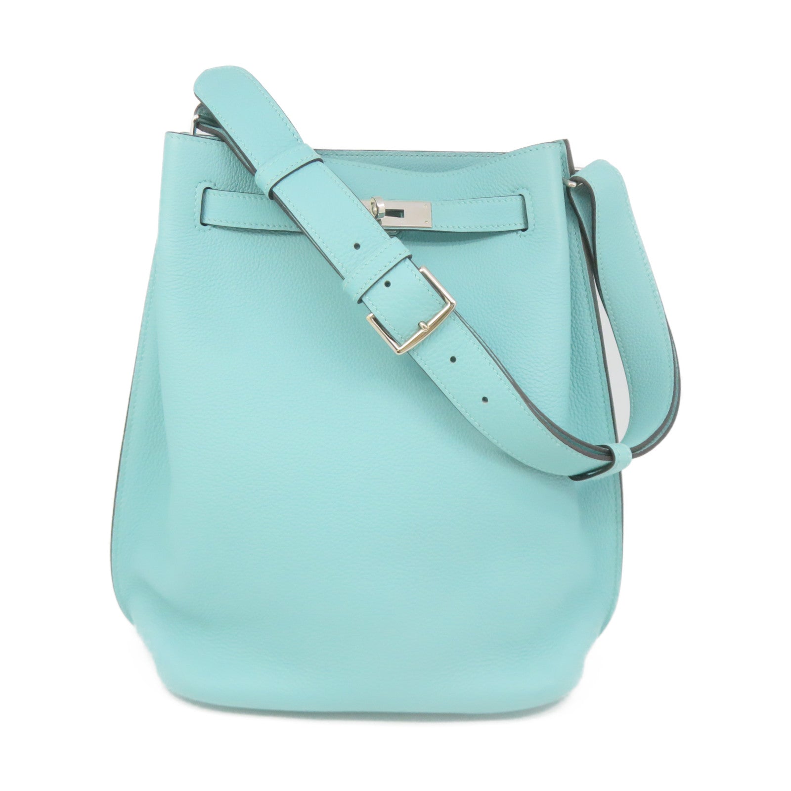 HERMES Clemence皮革So Kelly22 Shoulder Bag銀扣肩背袋3P淺藍色