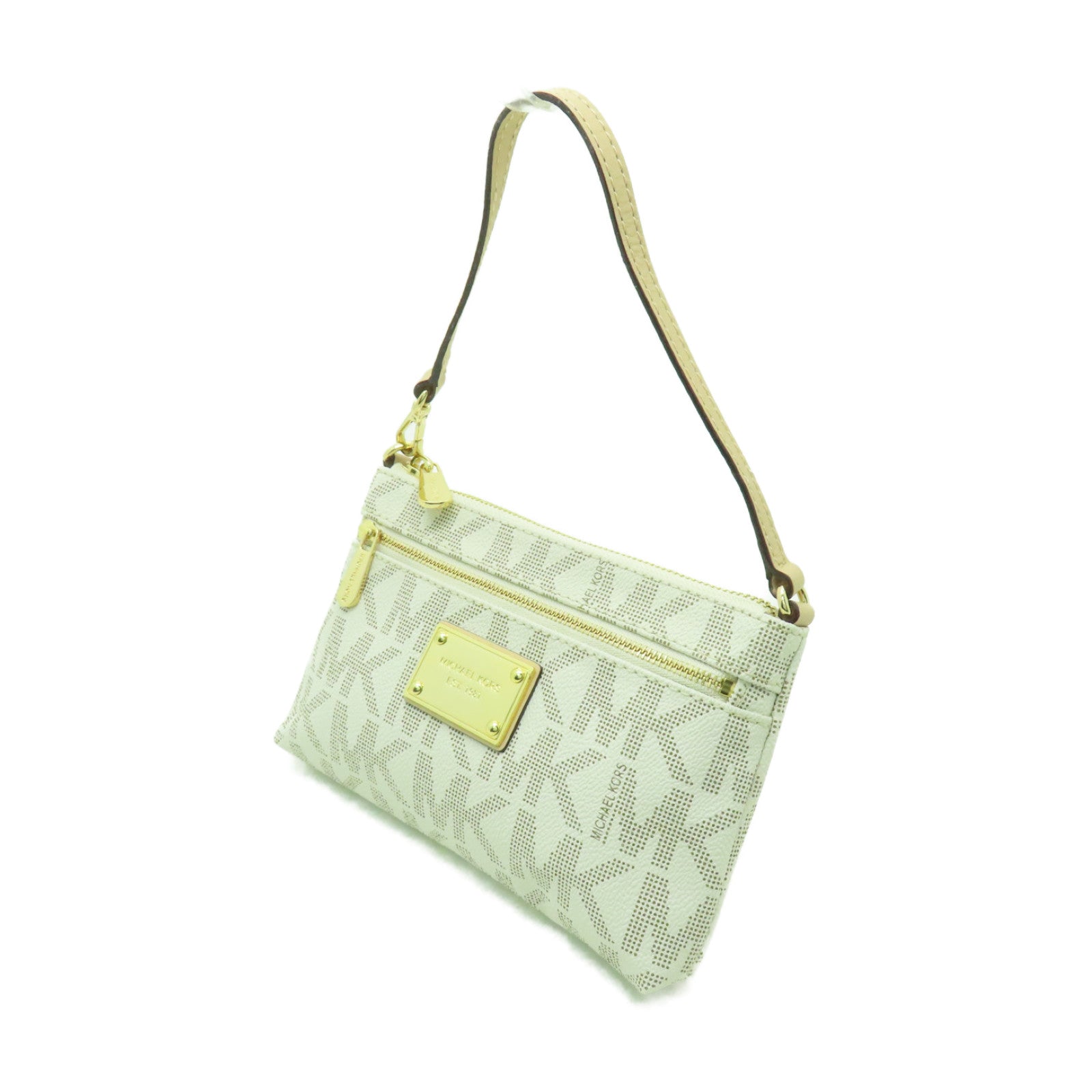 Michael Kors 塗層帆布LG Wristlet金扣手挽袋白色