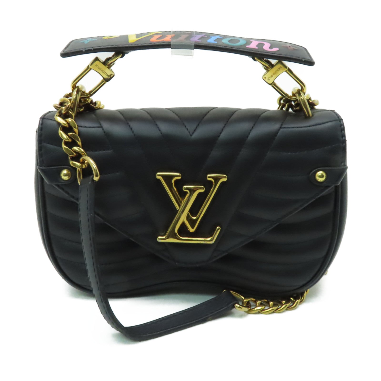 LOUIS VUITTON 皮革New Wave Chain PM金扣手挽肩背兩用袋黑色Noir