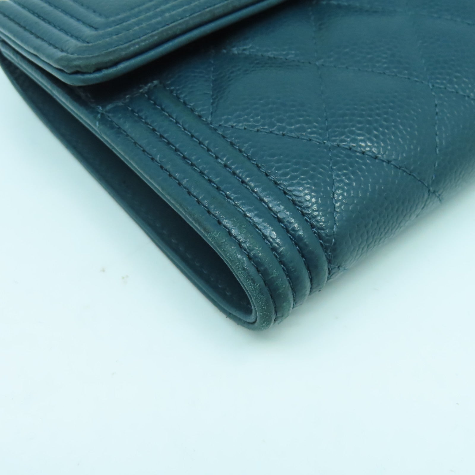 CHANEL 菱格Caviar皮革Chanel Boy Wallet金扣錢包綠色