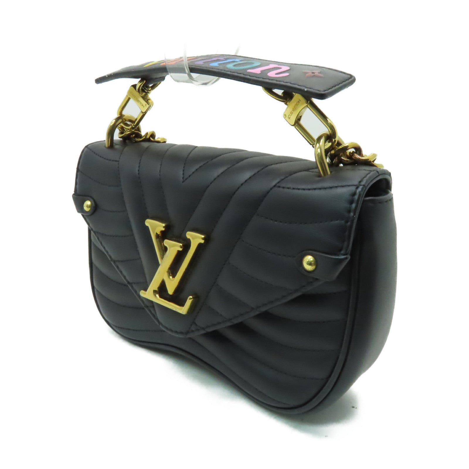 LOUIS VUITTON 皮革New Wave Chain PM金扣手挽肩背兩用袋黑色Noir