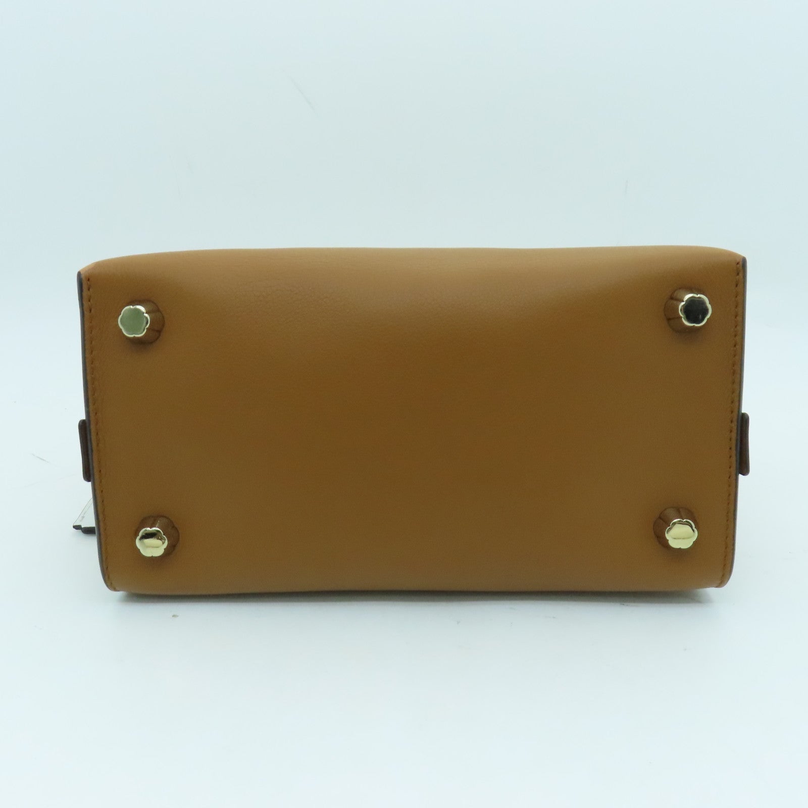 Salvatore Ferragamo Cowhide Leather 2 Way Shoulder Gold Buckle Handle Shoulder Bag Brown/White