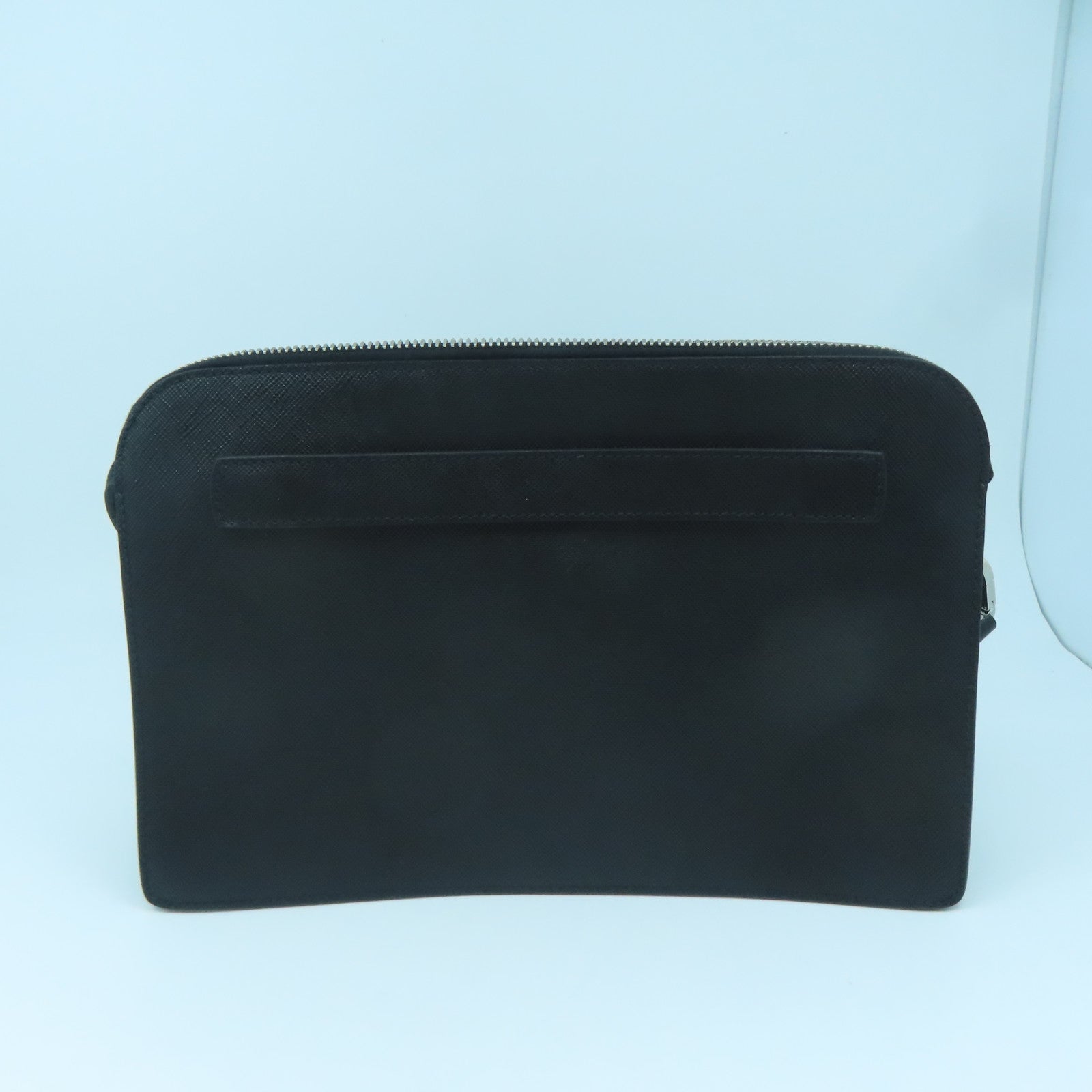 PRADA Cowhide Leather Clutch Bag Silver Buckle Clutch Black