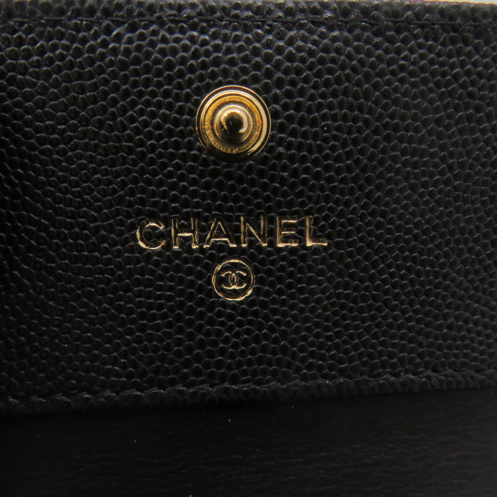CHANEL Rhombus Caviar Leather Short Wallet Gold Buckle Short Wallet Black