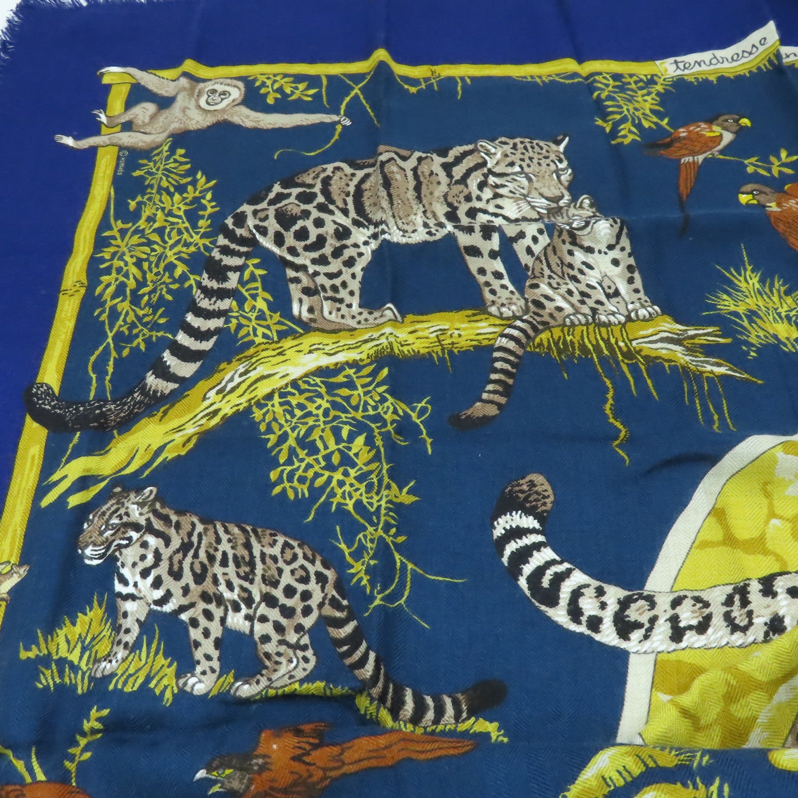 HERMES 羊絨/絲質Scarf 90x90圍巾藍色