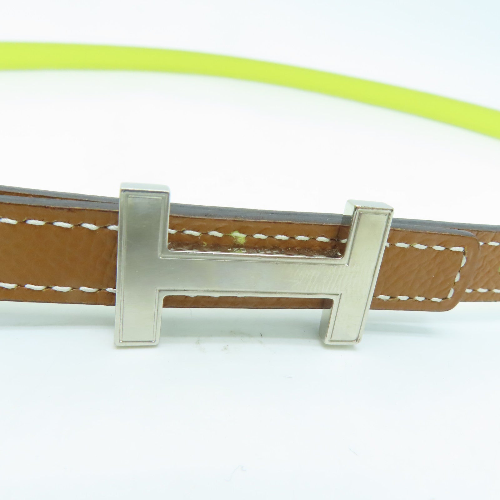 HERMES [Sharp Discount] Epsom Leather 85cm Silver Buckle Belt Silver Buckle Brown Yellow