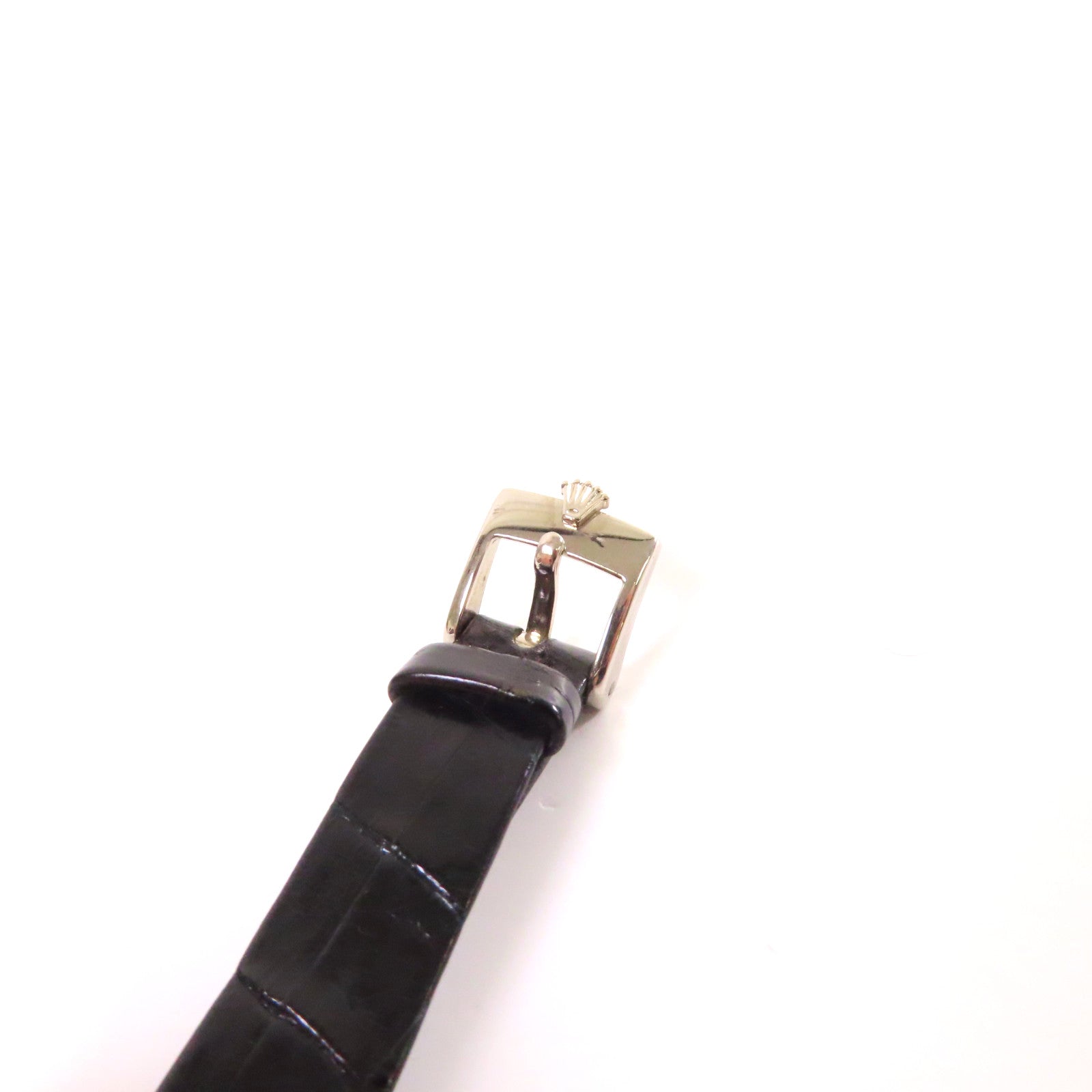 ROLEX Cellini Watch 18K白金/鱷魚皮帶石英機芯銀色/黑色